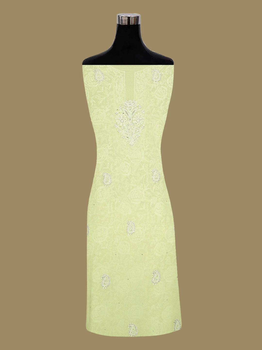 Ada Hand Embroidered Tea Green Pure Georgette Lucknowi Chikankari Unstitched Kurta Dupatta Set With Cutdana Work 01A604534
