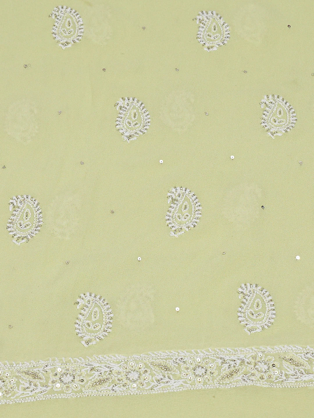 Ada Hand Embroidered Tea Green Pure Georgette Lucknowi Chikankari Unstitched Kurta Dupatta Set With Cutdana Work 01A604534