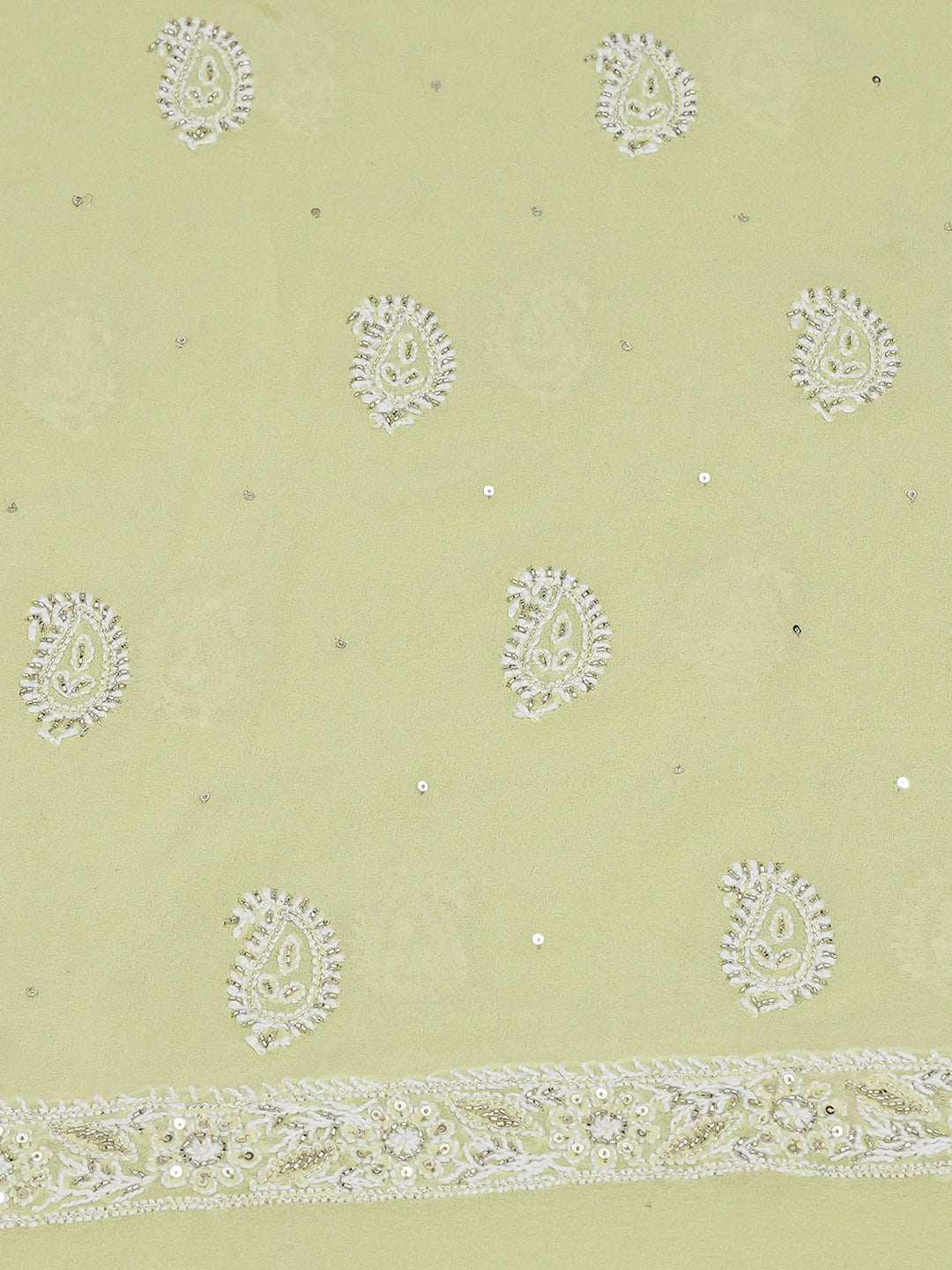 Ada Hand Embroidered Tea Green Pure Georgette Lucknowi Chikankari Unstitched Kurta Dupatta Set With Cutdana Work 01A604534
