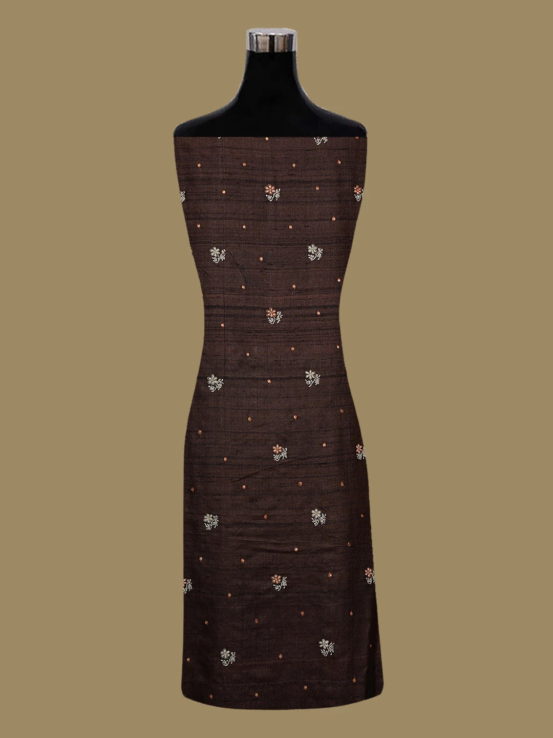 Ada Hand Embroidered Liver Brown Tussar Silk Lucknowi Chikankari Unstitched Suit Piece With Zari Work 01A339010