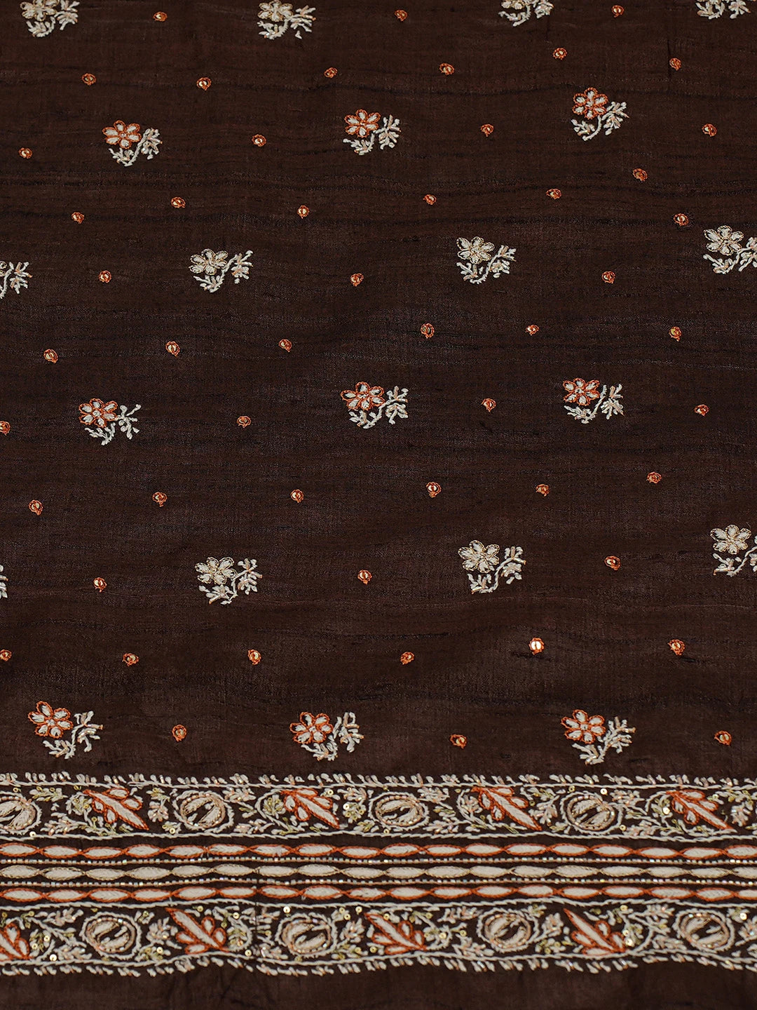 Ada Hand Embroidered Liver Brown Tussar Silk Lucknowi Chikankari Unstitched Suit Piece With Zari Work 01A339010