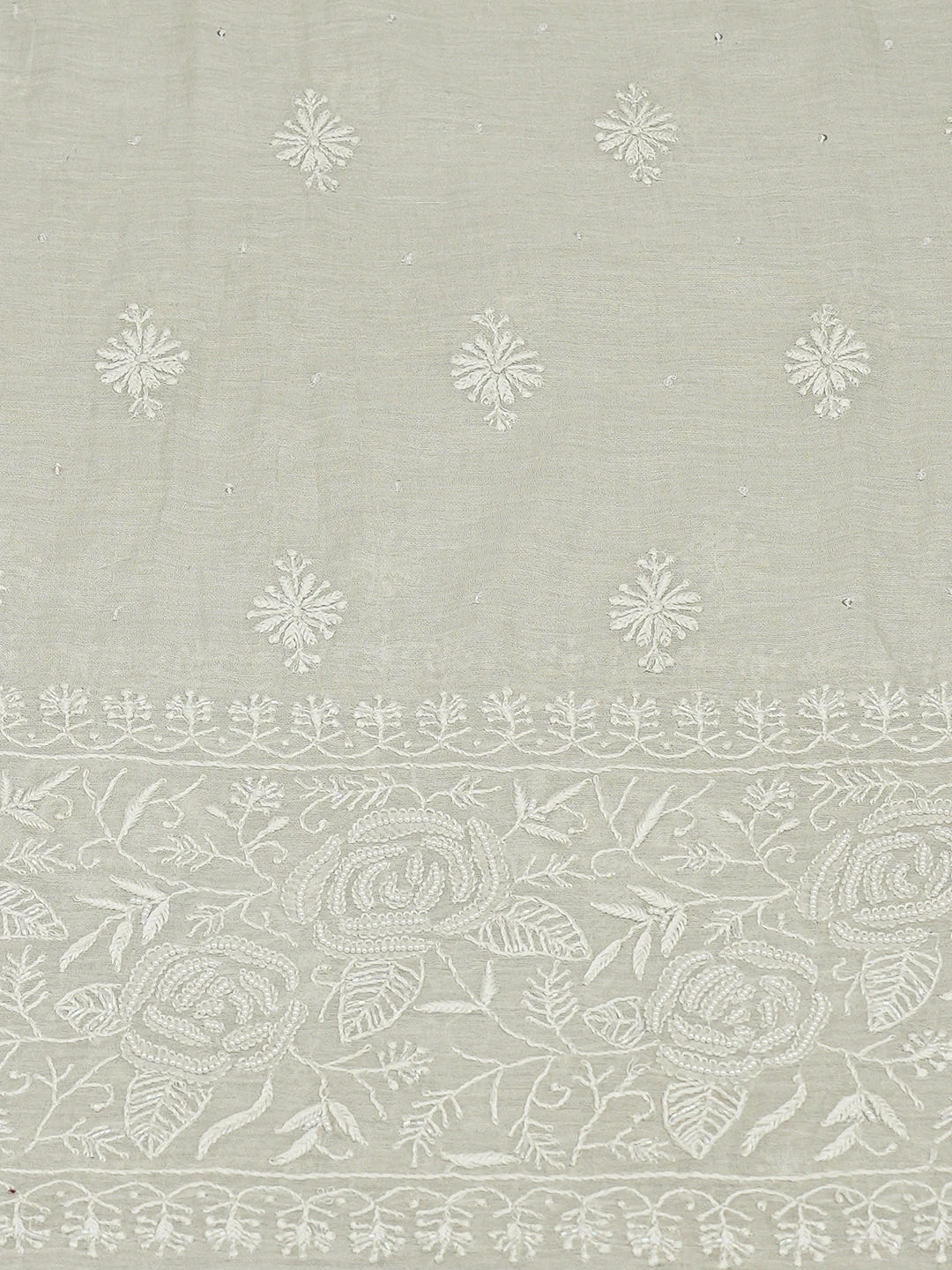 Ada Hand Embroidered Silver Grey Tissue Lucknowi Chikankari Unstitched Kurta Dupatta Set with Cutdana Work 01A604659