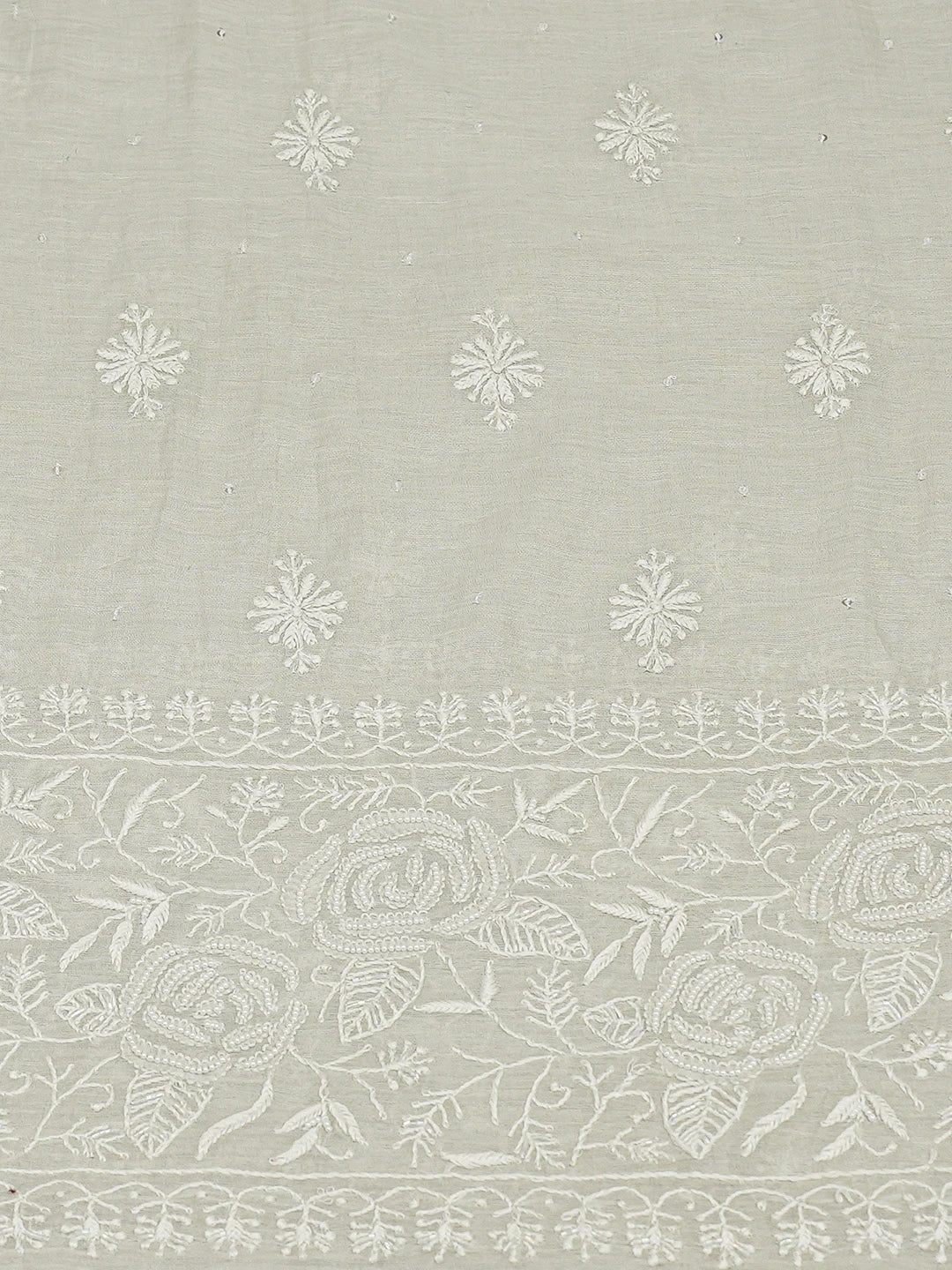 Ada Hand Embroidered Silver Grey Tissue Lucknowi Chikankari Unstitched Kurta Dupatta Set with Cutdana Work 01A604659