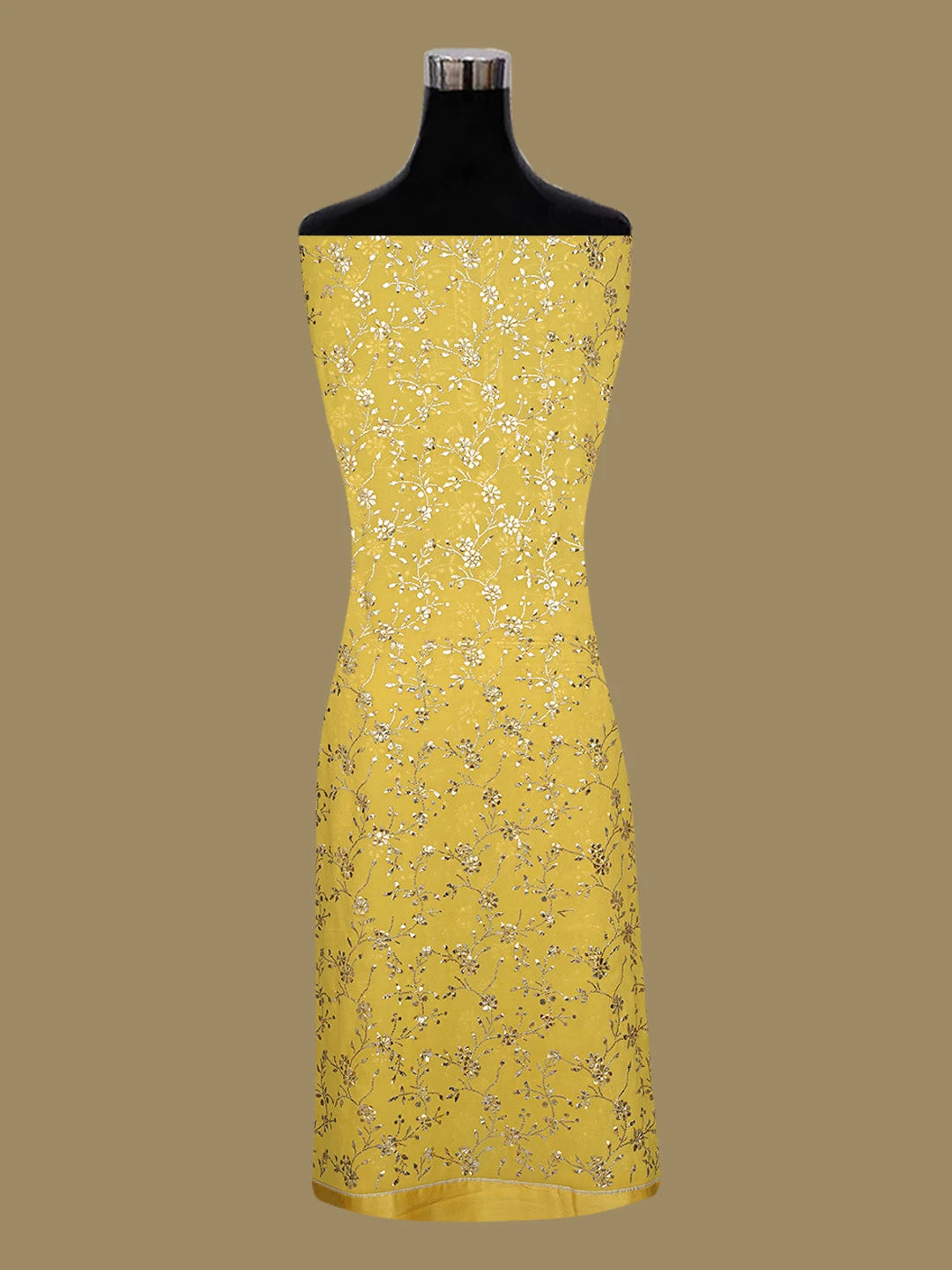 Ada Hand Embroidered Arylide Yellow Pure Georgette Lucknowi Chikankari Unstitched Suit Piece With Muqaish Work A336486