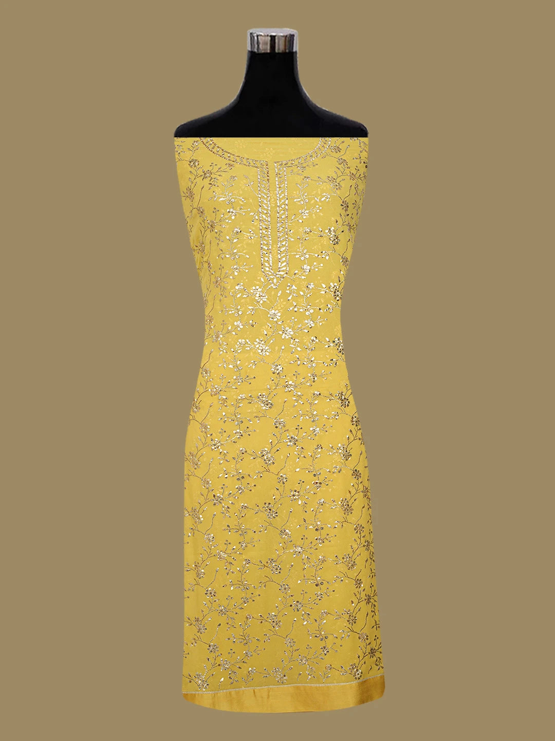 Ada Hand Embroidered Arylide Yellow Pure Georgette Lucknowi Chikankari Unstitched Suit Piece With Muqaish Work A336486