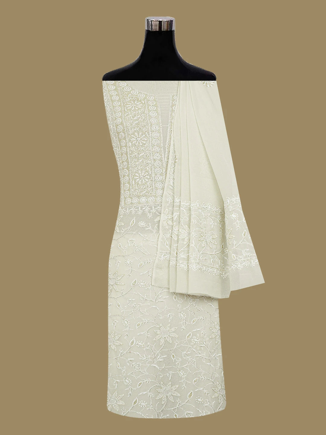 Ada Hand Embroidered Grey Pure Georgette Lucknowi Chikankari Unstitched Kurta Dupatta Set With Cutdana Work 01A572429