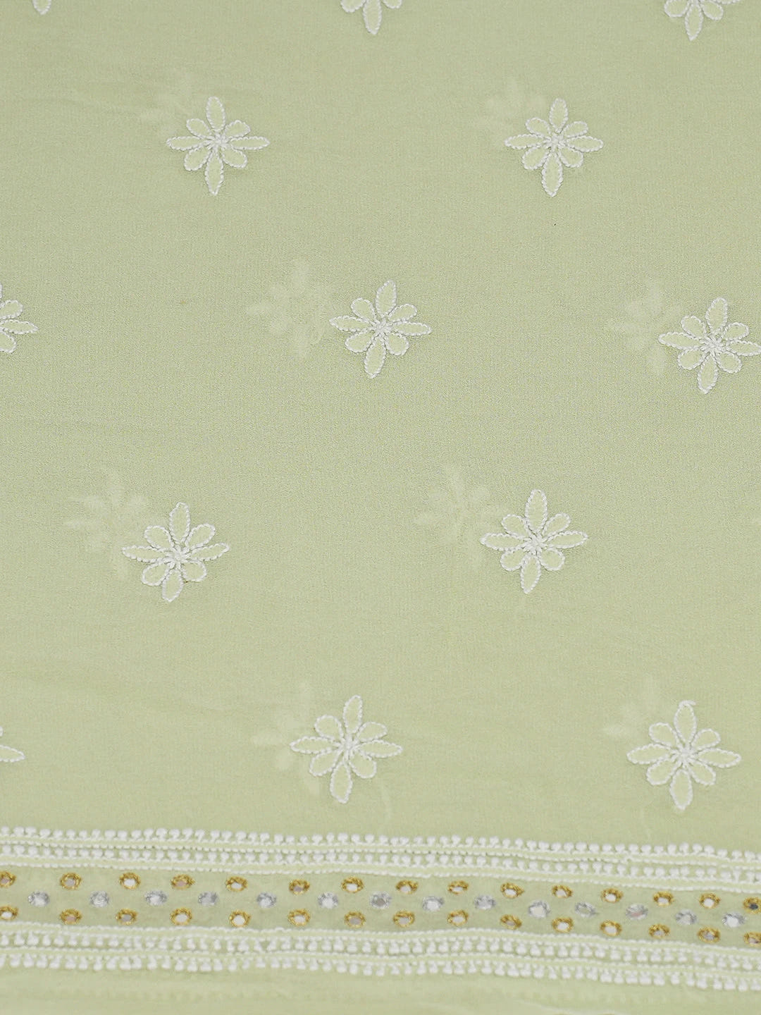 Ada Hand Embroidered Light Green Pure Georgette Lucknowi Chikankari Unstitched Kurta Dupatta Set With Mirror Work A143560