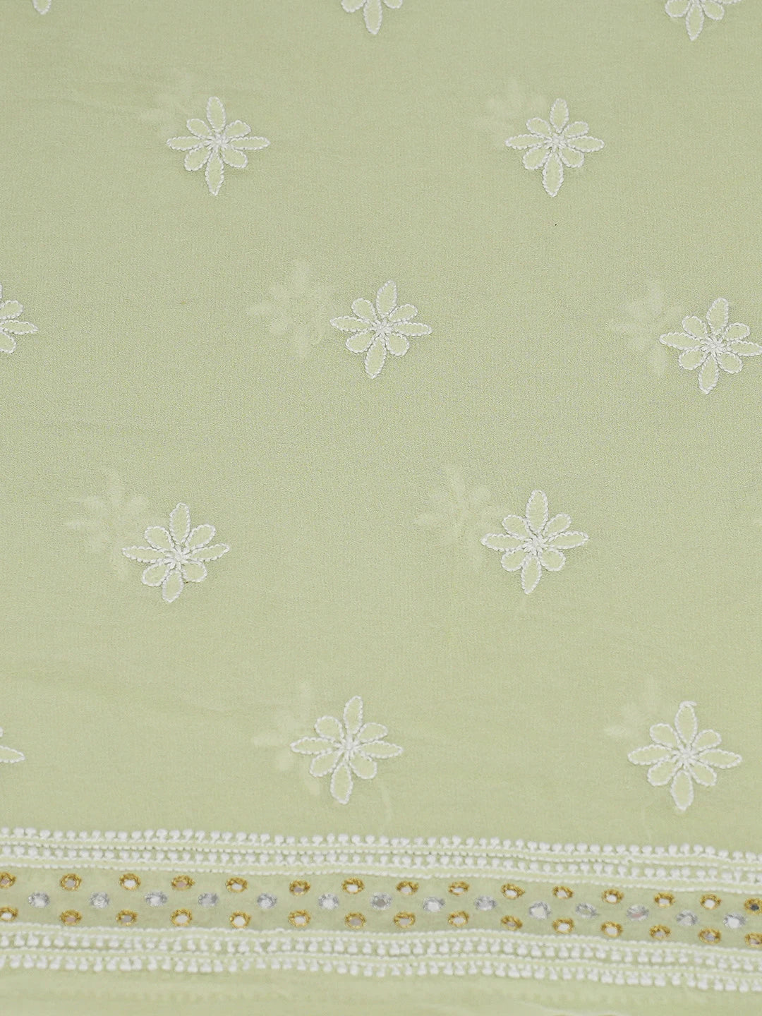 Ada Hand Embroidered Light Green Pure Georgette Lucknowi Chikankari Unstitched Kurta Dupatta Set With Mirror Work A143560