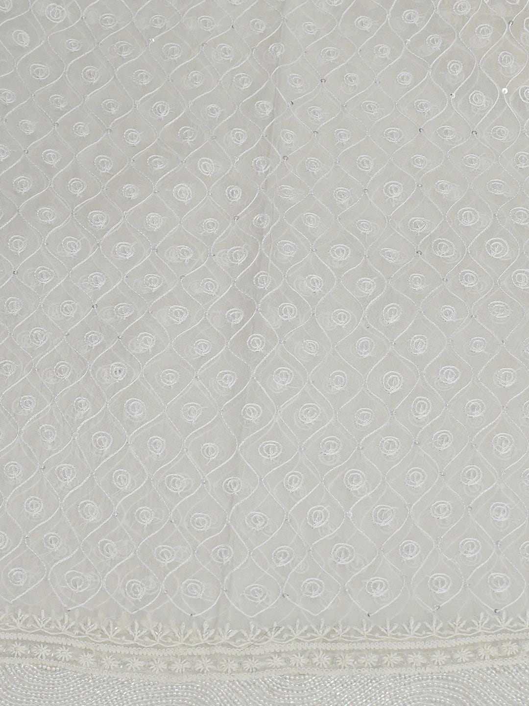 Ada Hand Embroidered White Organza Lucknowi Chikankari Semi-Stitched Kurta Dupatta Set With Cutdana Work 01A659355