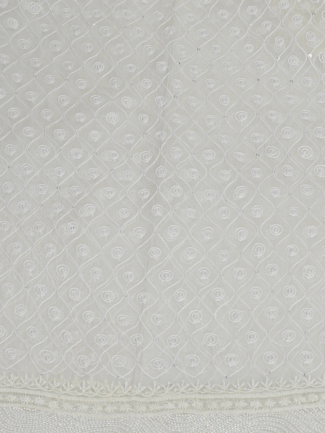 Ada Hand Embroidered White Organza Lucknowi Chikankari Semi-Stitched Kurta Dupatta Set With Cutdana Work 01A659355