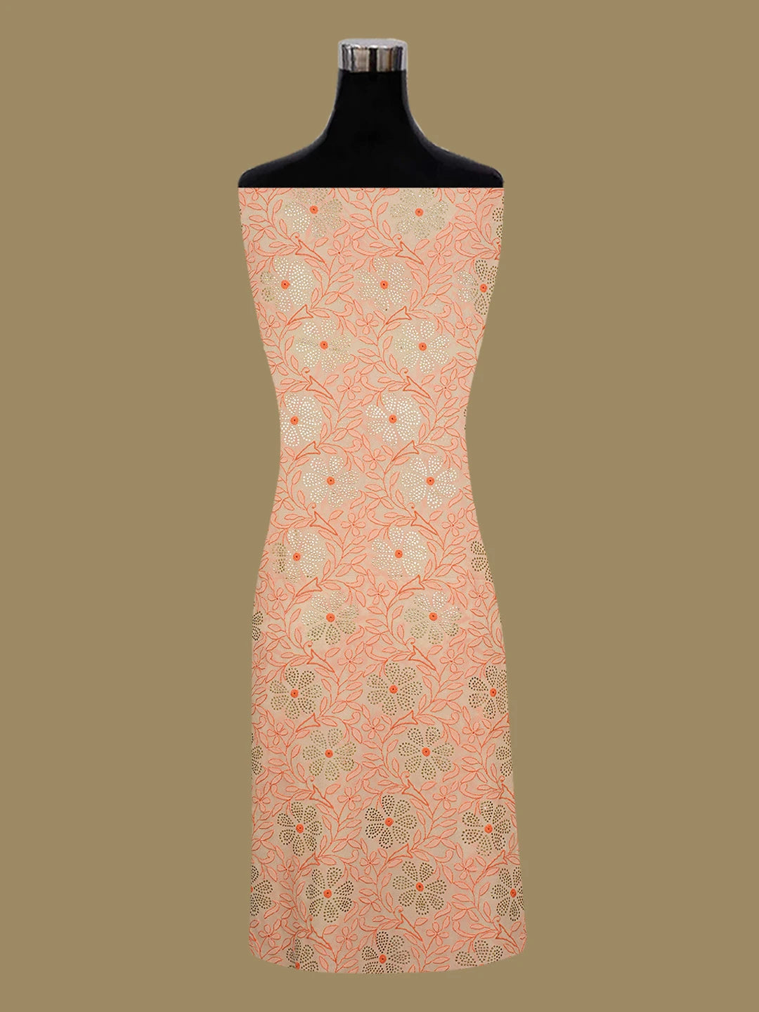 Ada Hand Embroidered Crayola Peach Pure Georgette Lucknowi Chikankari Unstitched Suit Piece With Muqaish Work A336492