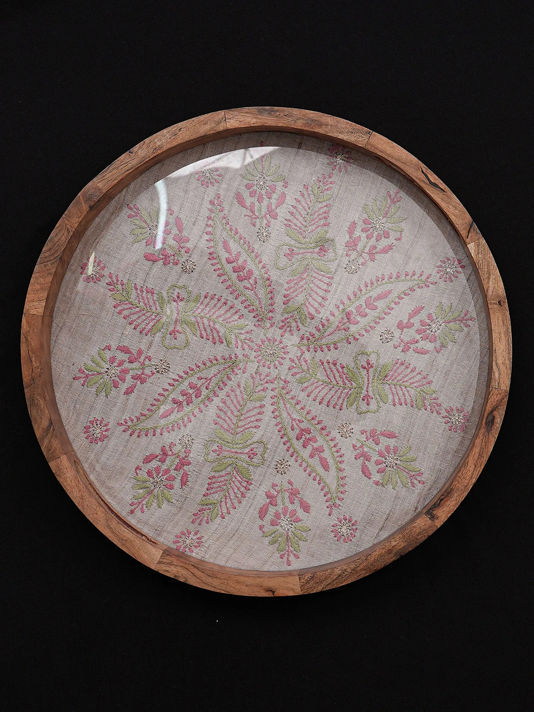 Ada Hand Embroidered Fawn Silk Lucknowi Chikankari Tray With Zari 01A704384
