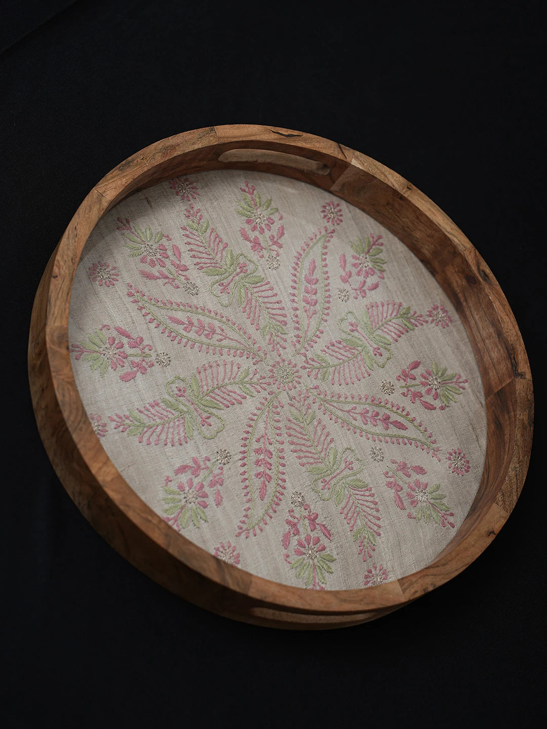 Ada Hand Embroidered Fawn Silk Lucknowi Chikankari Tray With Zari 01A704384
