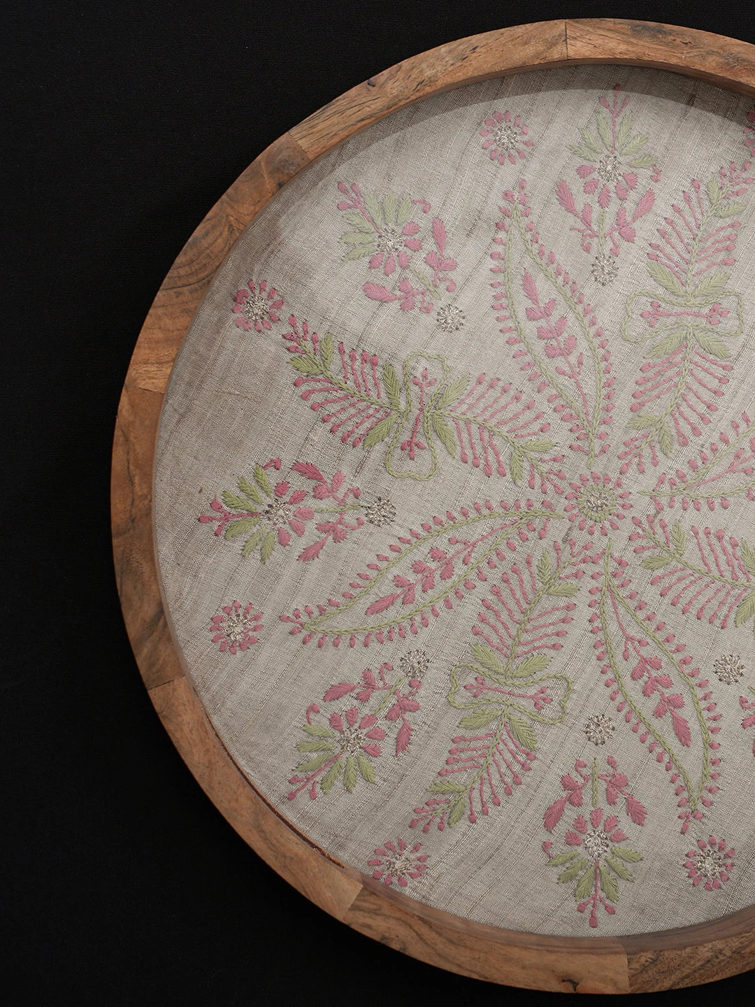 Ada Hand Embroidered Fawn Silk Lucknowi Chikankari Tray With Zari 01A704384
