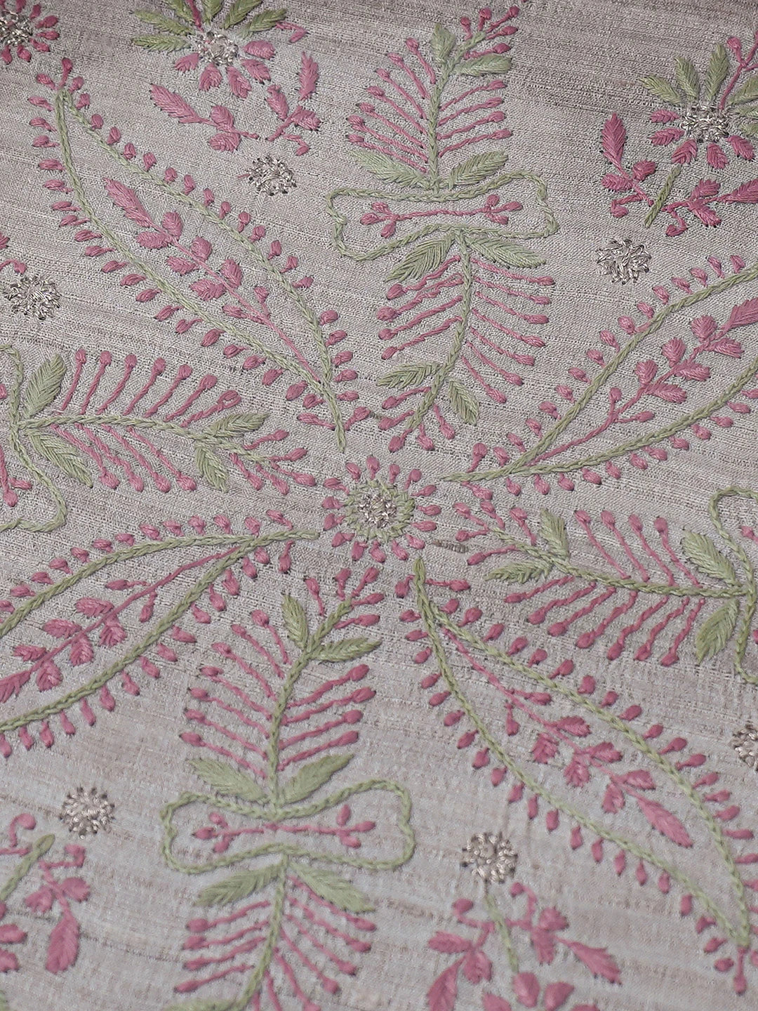 Ada Hand Embroidered Fawn Silk Lucknowi Chikankari Tray With Zari 01A704384