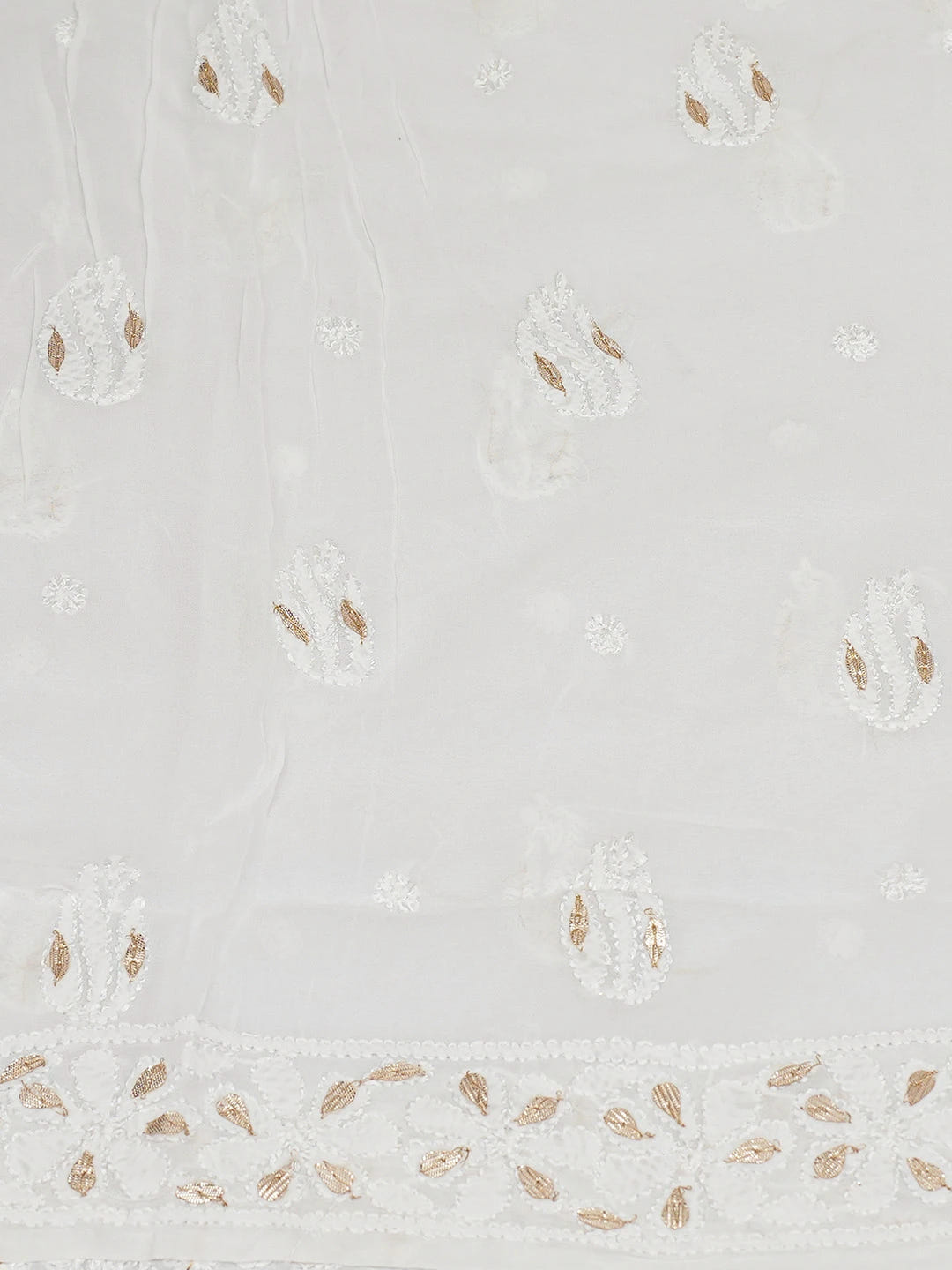 Ada Hand Embroidered White Viscose Georgette Lucknowi Chikankari Unstitched Kurta Dupatta Set With Gota Patti Work 01A699180