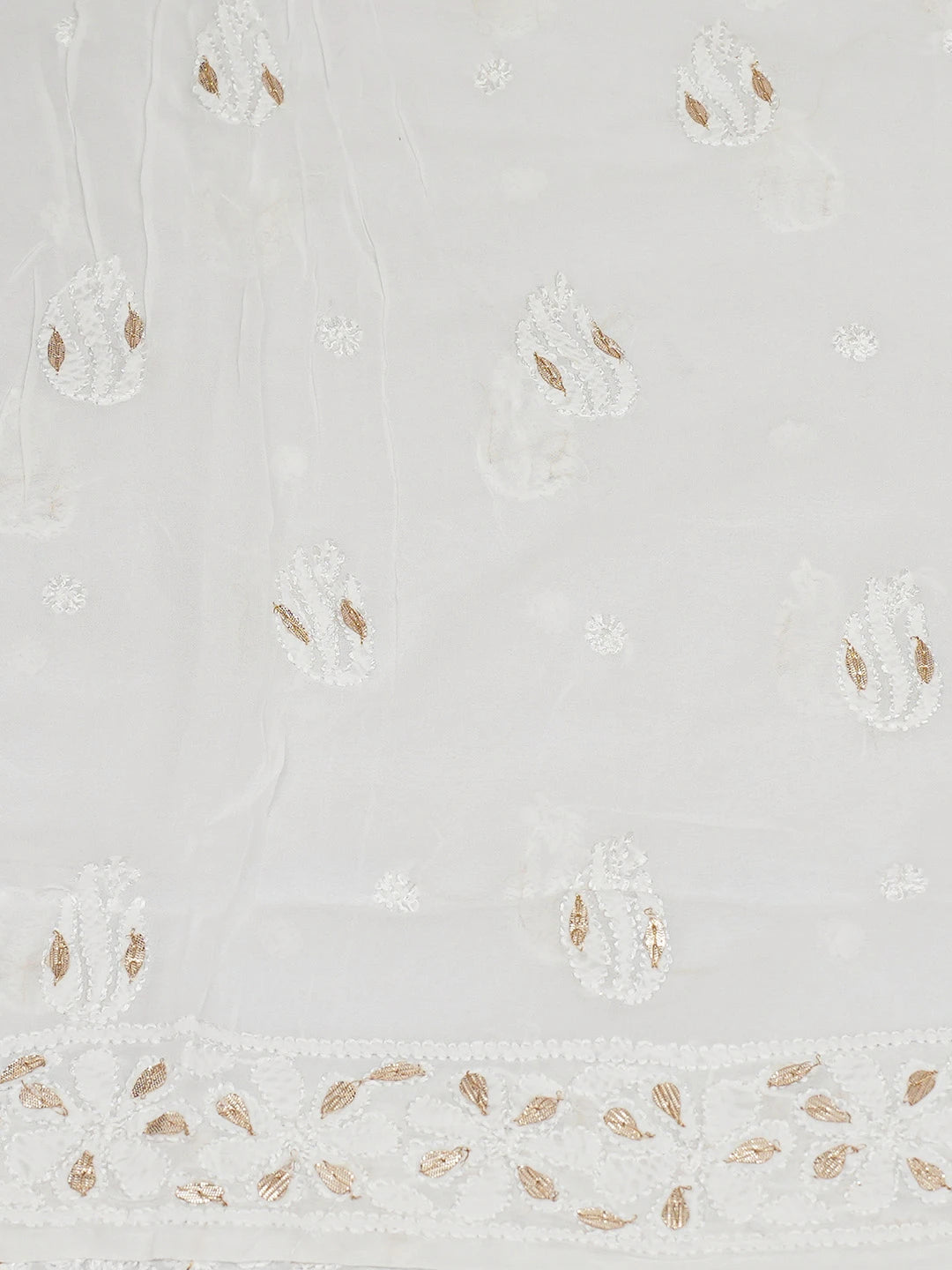 Ada Hand Embroidered White Viscose Georgette Lucknowi Chikankari Unstitched Kurta Dupatta Set With Gota Patti Work 01A699180