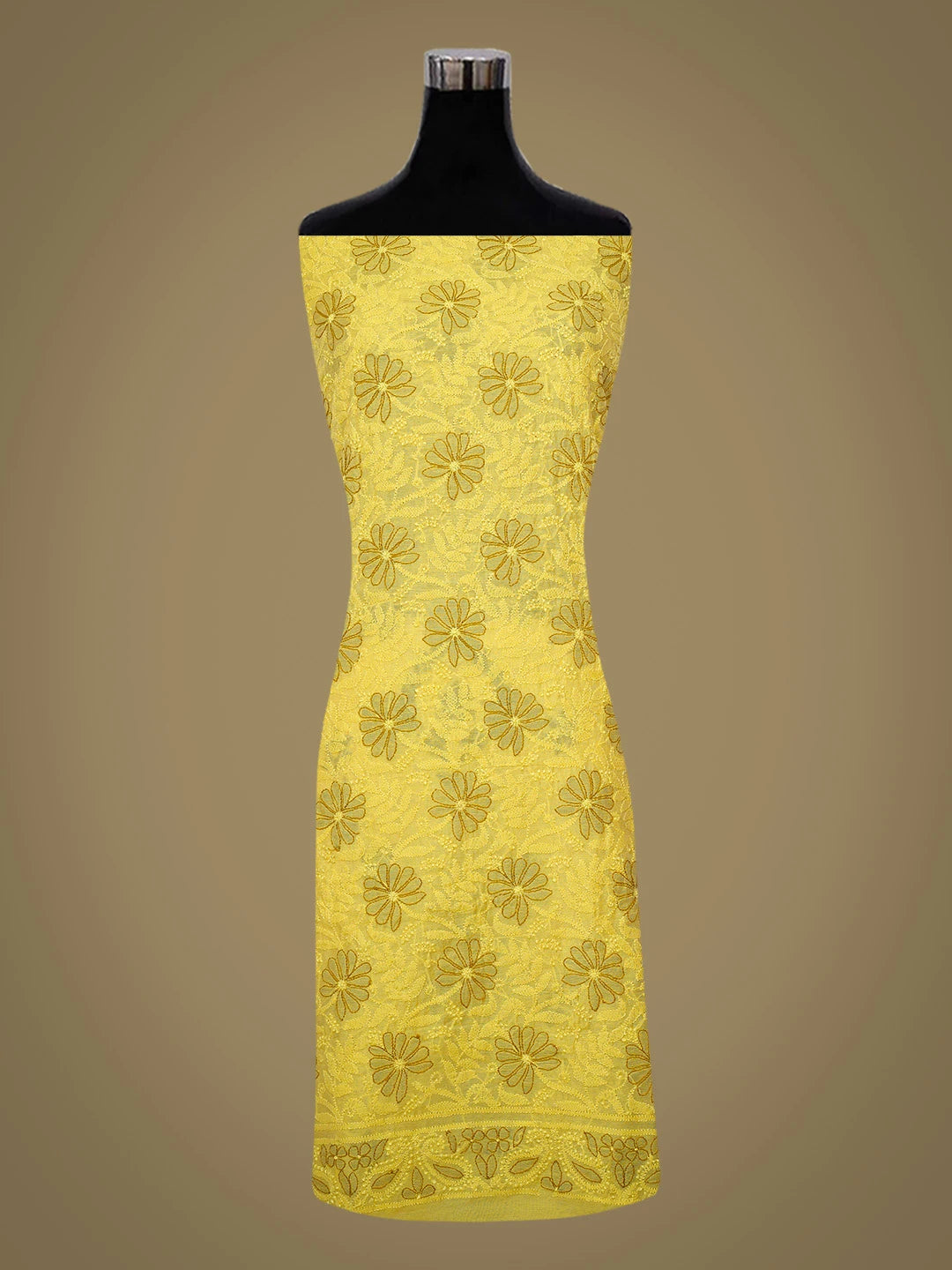 Ada Hand Embroidered Citrine Yellow Chanderi Lucknowi Chikankari Unstitched Kurta Dupatta Set 01A647036