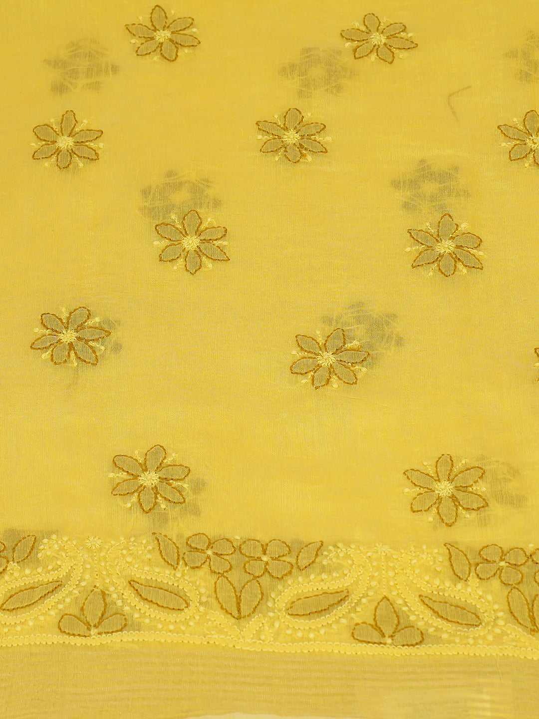 Ada Hand Embroidered Citrine Yellow Chanderi Lucknowi Chikankari Unstitched Kurta Dupatta Set 01A647036