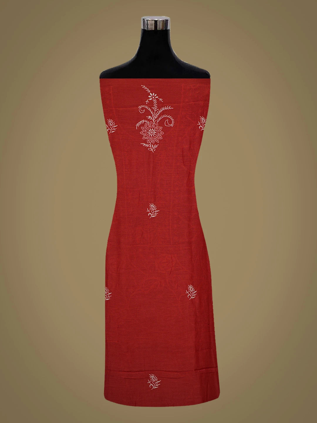 Ada Hand Embroidered Red Muslin Lucknowi Chikankari Unstitched Kurta Dupatta Set 01A682743