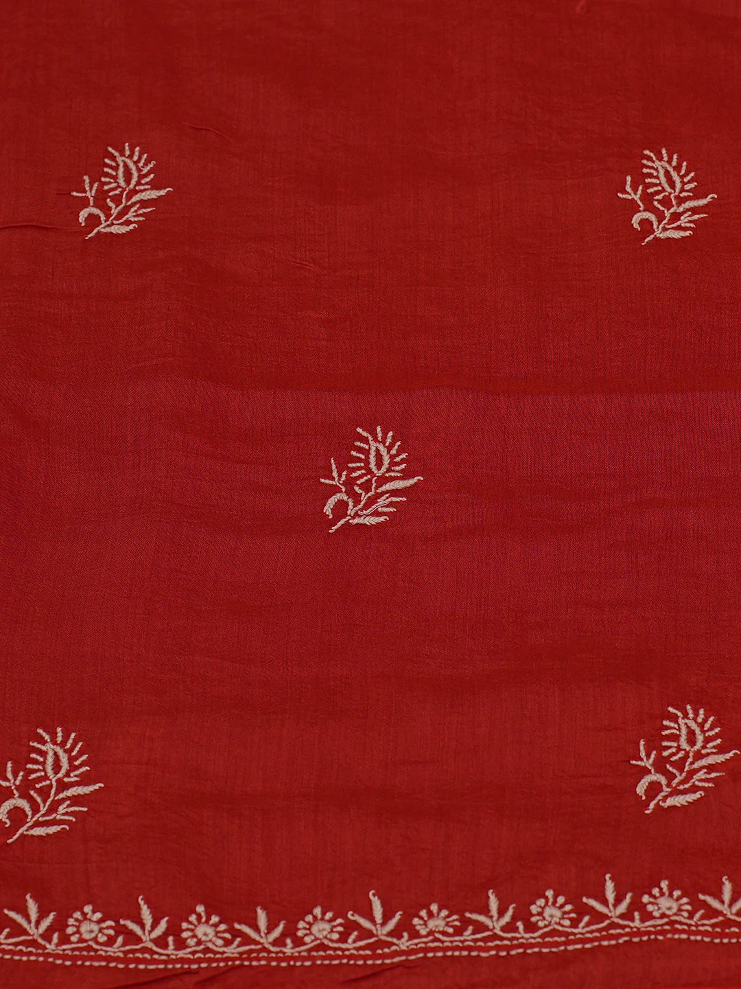 Ada Hand Embroidered Red Muslin Lucknowi Chikankari Unstitched Kurta Dupatta Set 01A682743