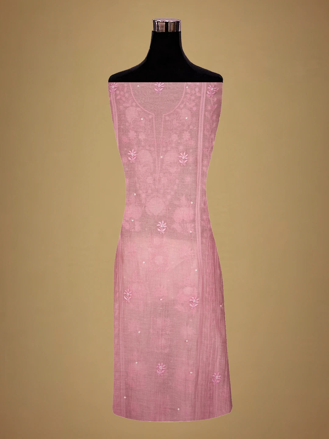 Ada Hand Embroidered Pink Chanderi Lucknowi Chikankari Semi-Stitched Kurta Dupatta Set With Pearl Work 01A700403