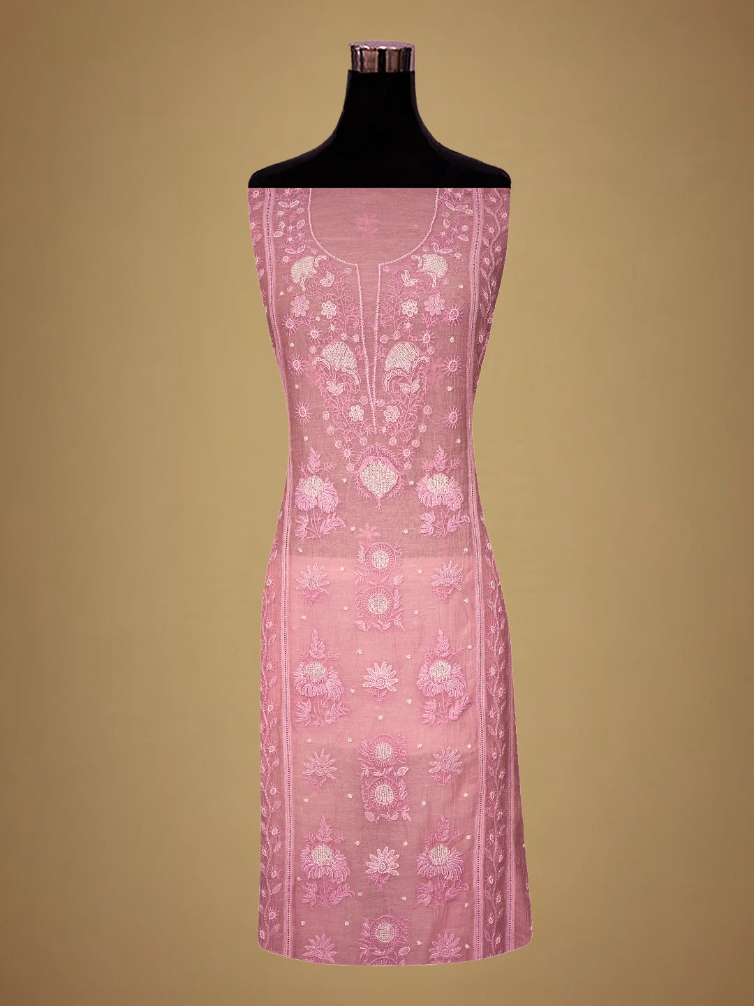 Ada Hand Embroidered Pink Chanderi Lucknowi Chikankari Semi-Stitched Kurta Dupatta Set With Pearl Work 01A700403