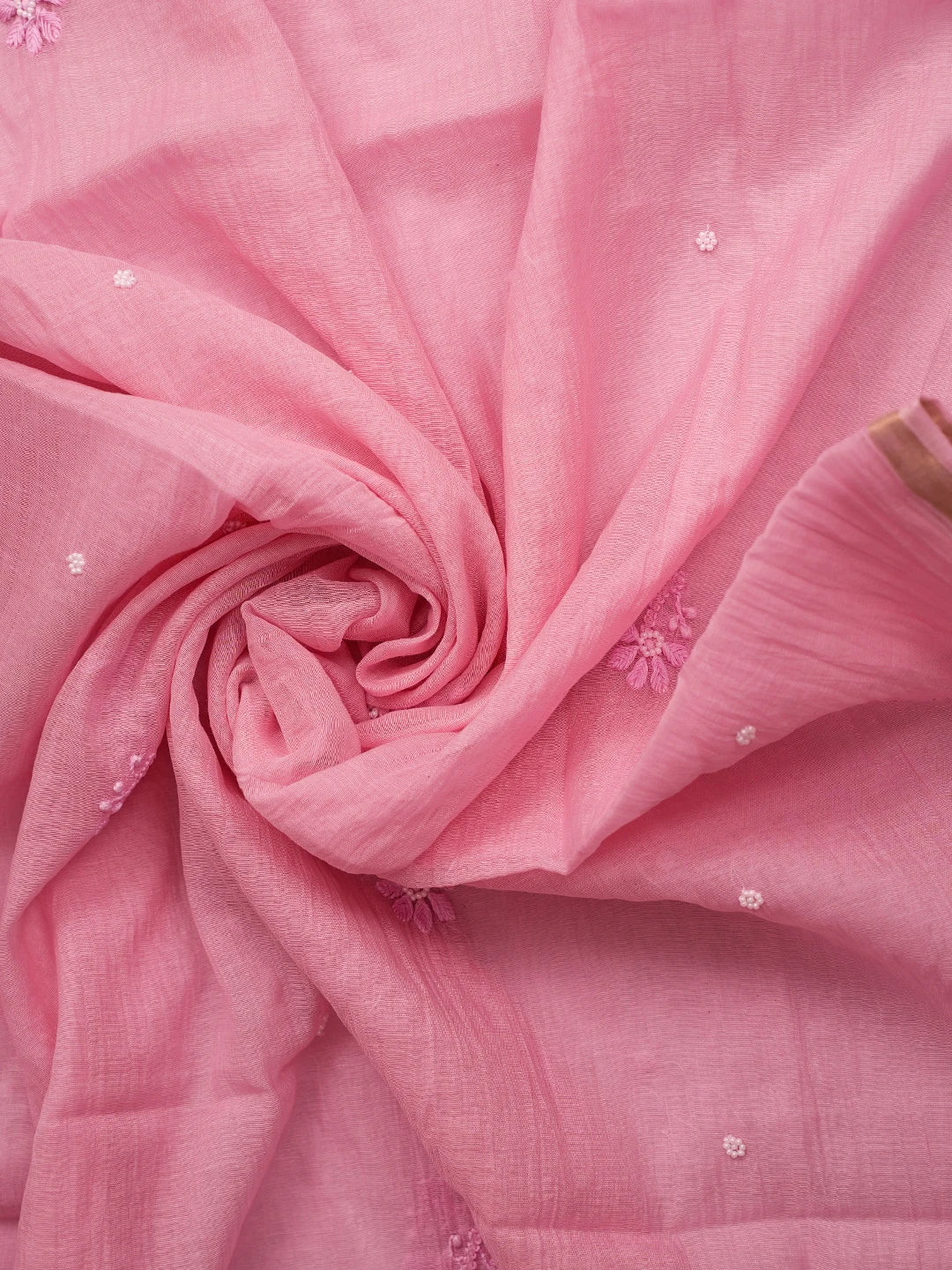 Ada Hand Embroidered Pink Chanderi Lucknowi Chikankari Semi-Stitched Kurta Dupatta Set With Pearl Work 01A700403
