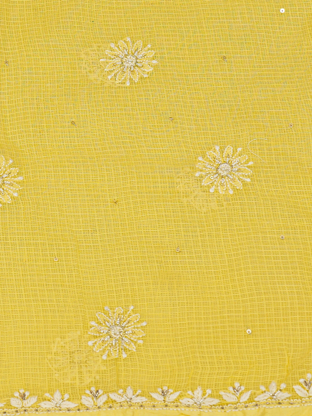 Ada Hand Embroidered Lemon Yellow Kota Lucknowi Chikankari Unstitched Kurta Dupatta Set With Cutdana Work 01A574056