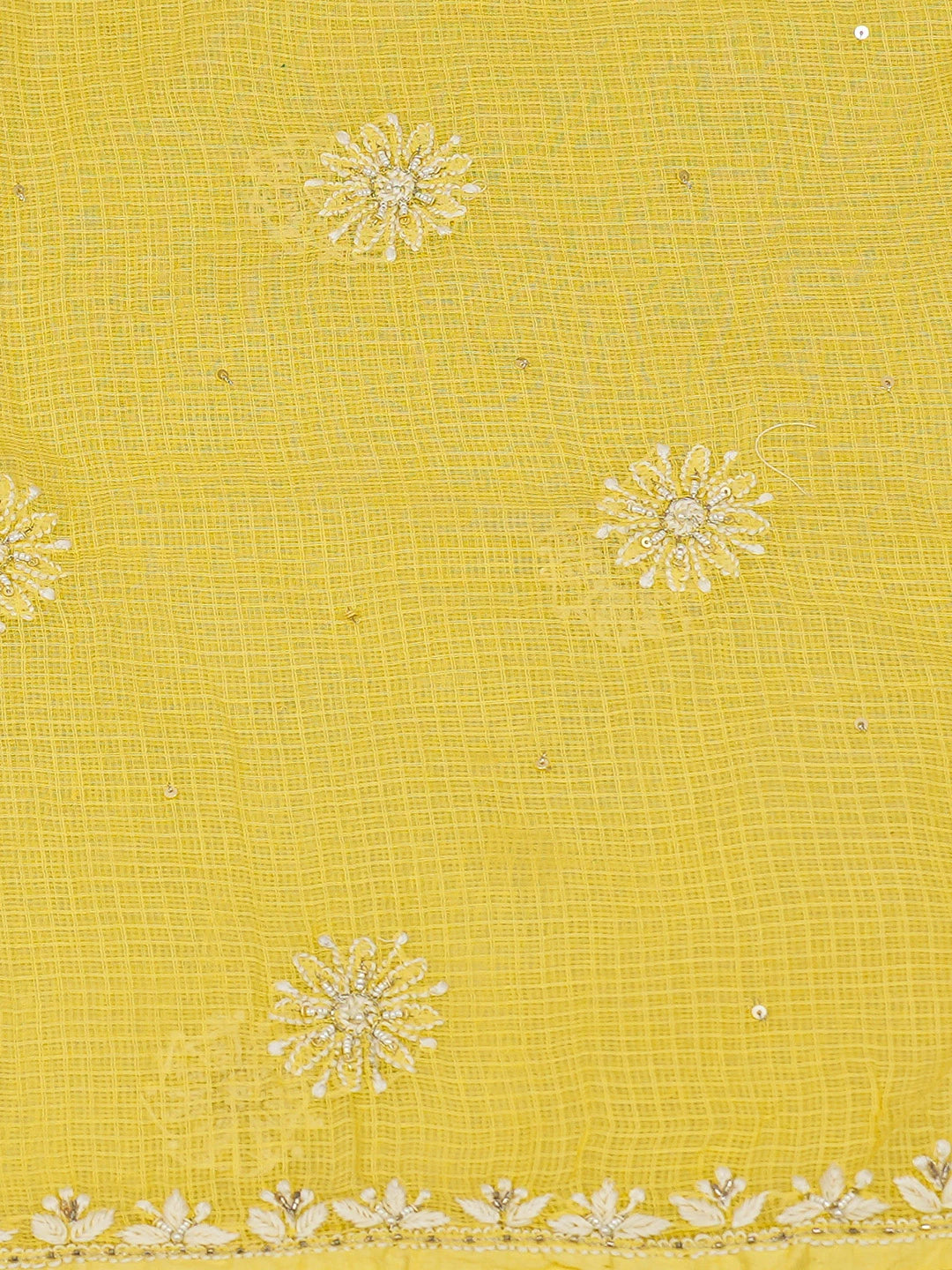 Ada Hand Embroidered Lemon Yellow Kota Lucknowi Chikankari Unstitched Kurta Dupatta Set With Cutdana Work 01A574056