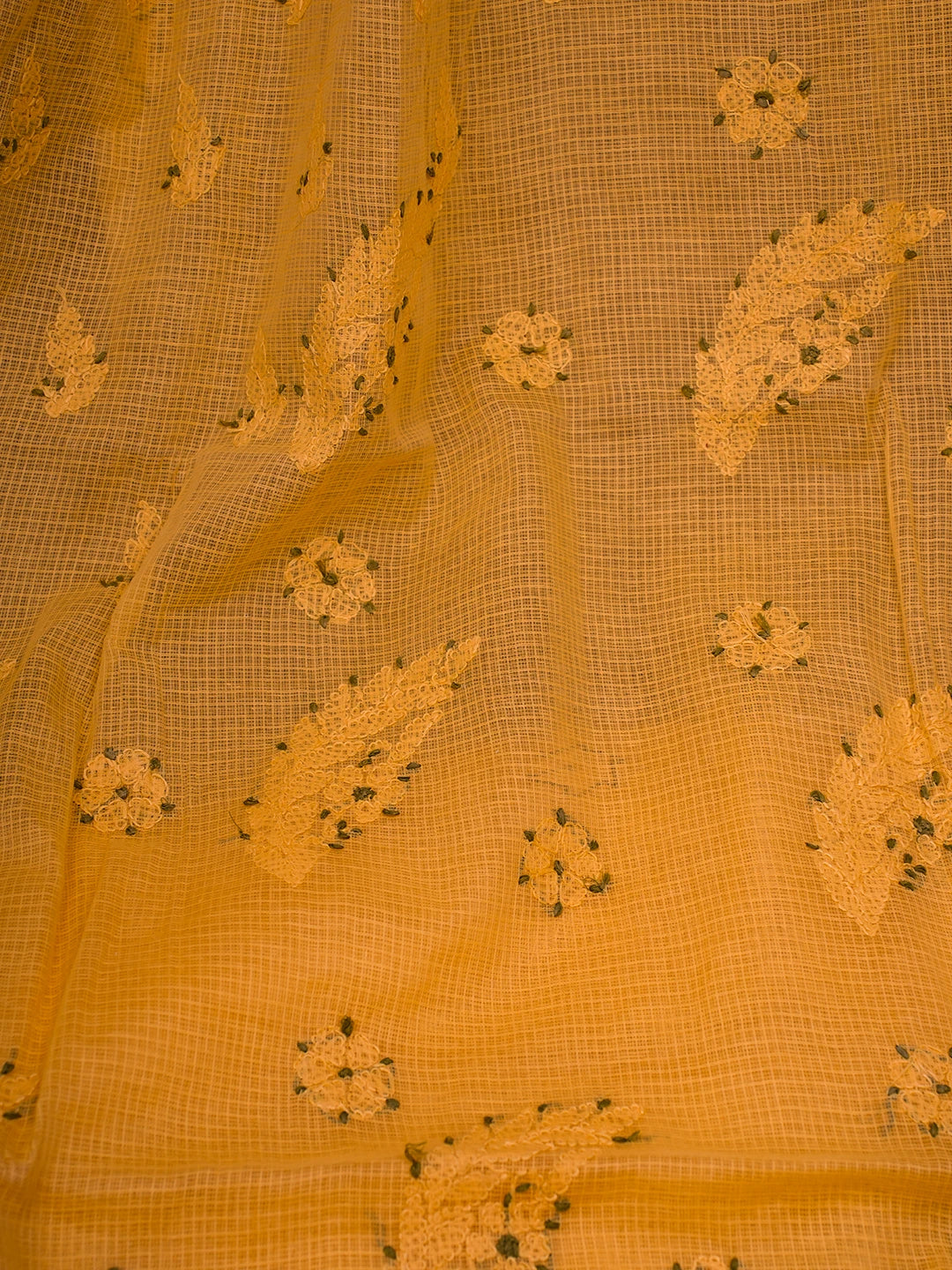 Ada Hand Embroidered Gamboge Yellow Kota Lucknowi Chikankari Saree and Blouse 01A668979