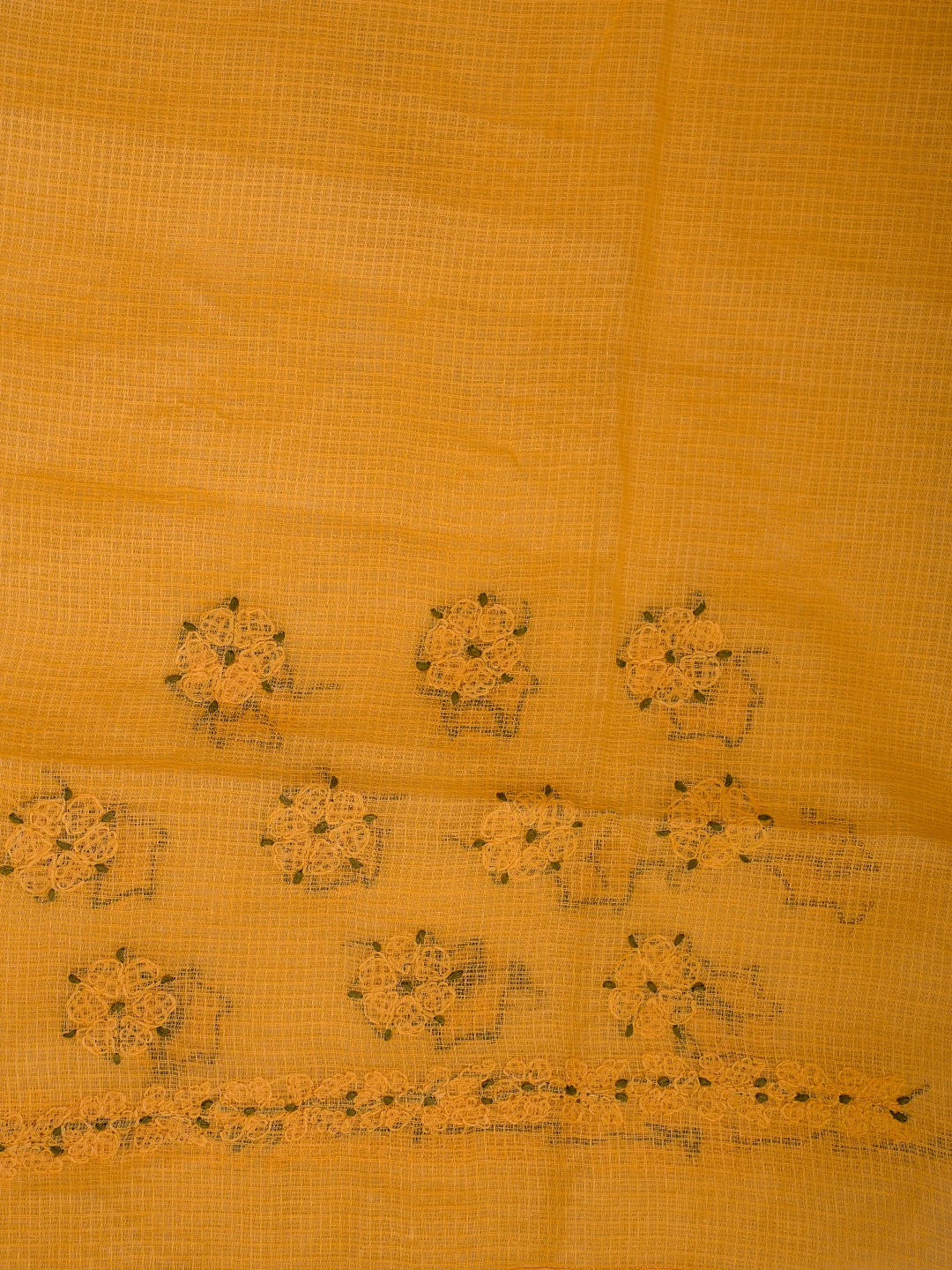 Ada Hand Embroidered Gamboge Yellow Kota Lucknowi Chikankari Saree and Blouse 01A668979