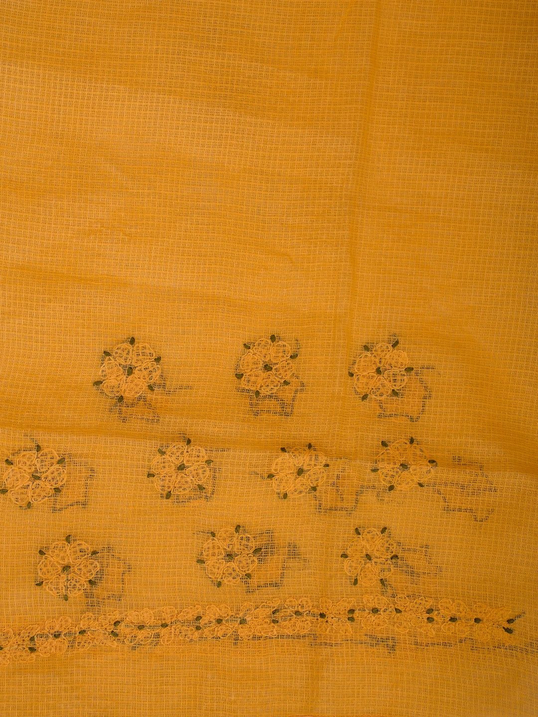 Ada Hand Embroidered Gamboge Yellow Kota Lucknowi Chikankari Saree and Blouse 01A668979