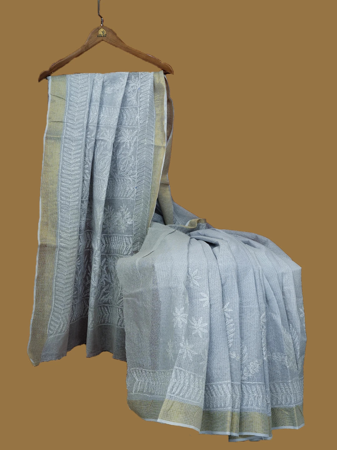 Ada Hand Embroidered Grey Kota Lucknowi Chikankari Saree and Blouse 01A711517