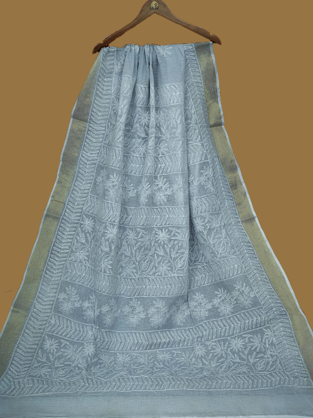 Ada Hand Embroidered Grey Kota Lucknowi Chikankari Saree and Blouse 01A711517