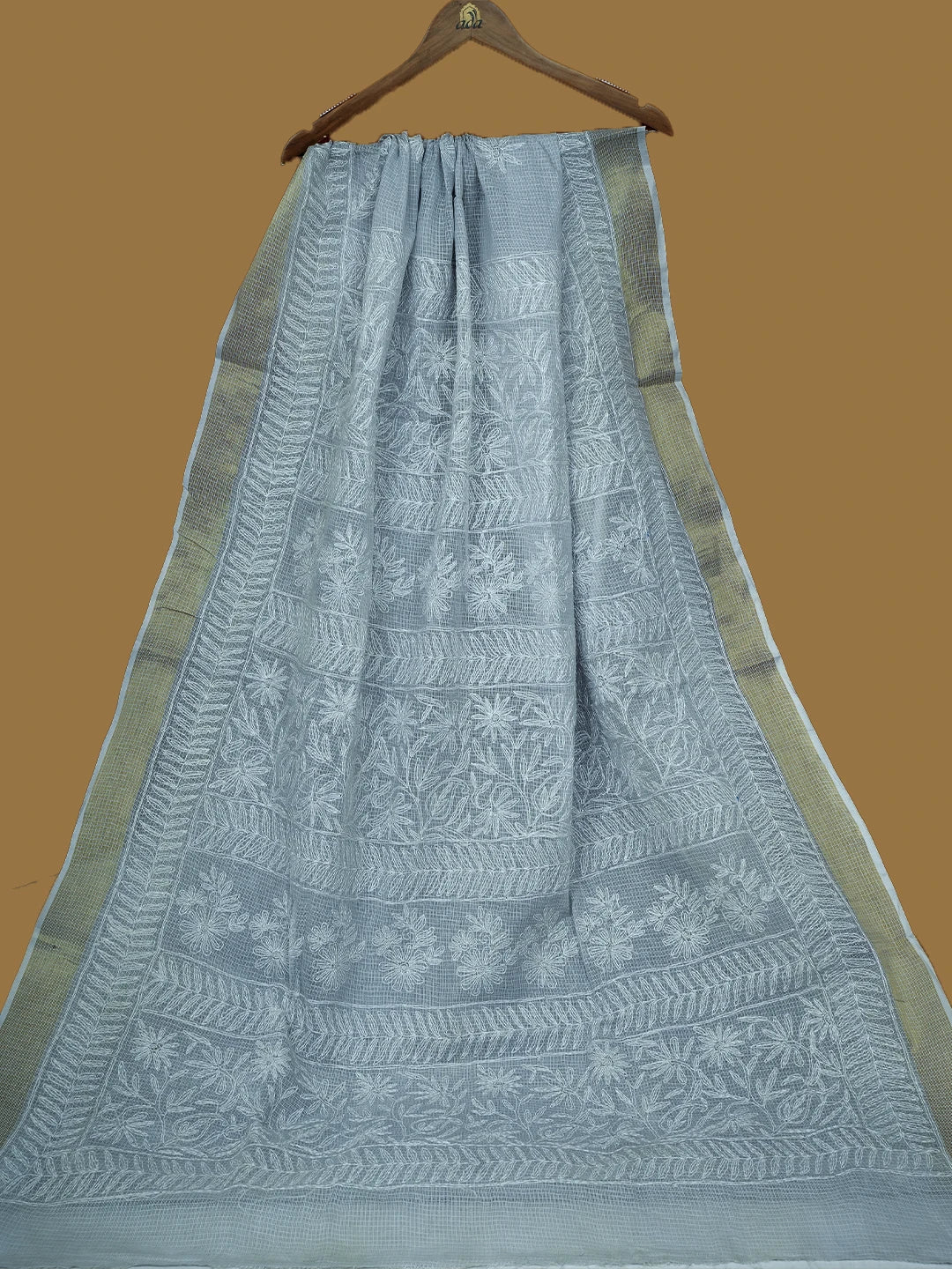 Ada Hand Embroidered Grey Kota Lucknowi Chikankari Saree and Blouse 01A711517