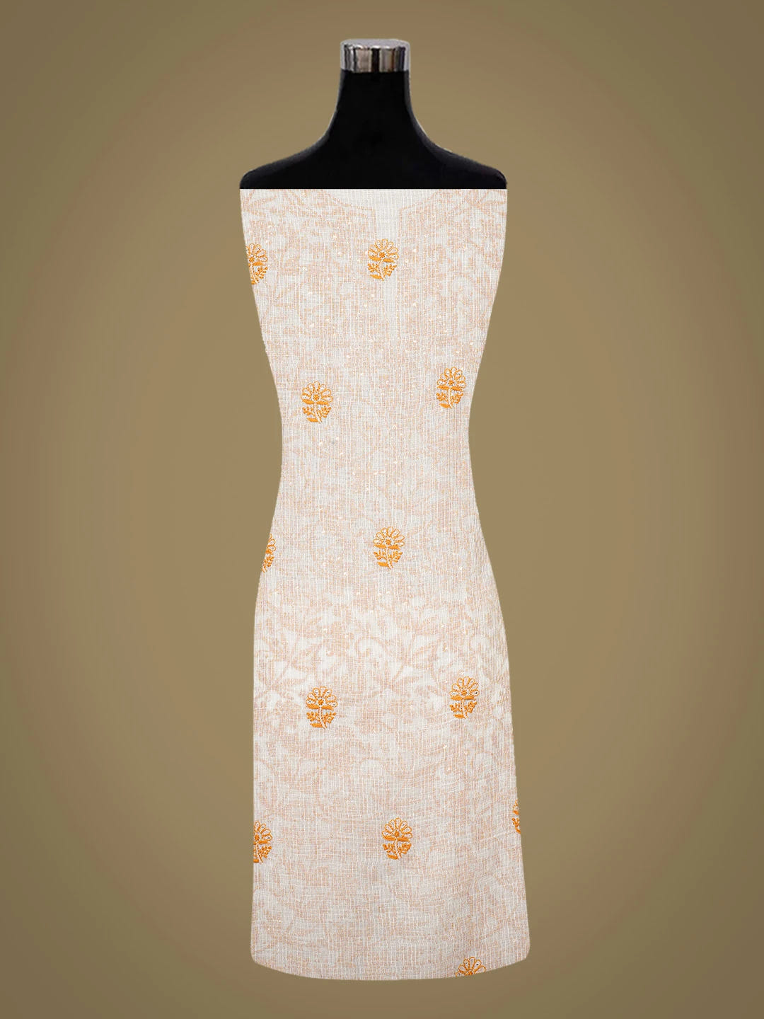 Ada Hand Embroidered White Kota Lucknowi Chikankari Unstitched Kurta Dupatta Set With Mukaish Work 01A670012