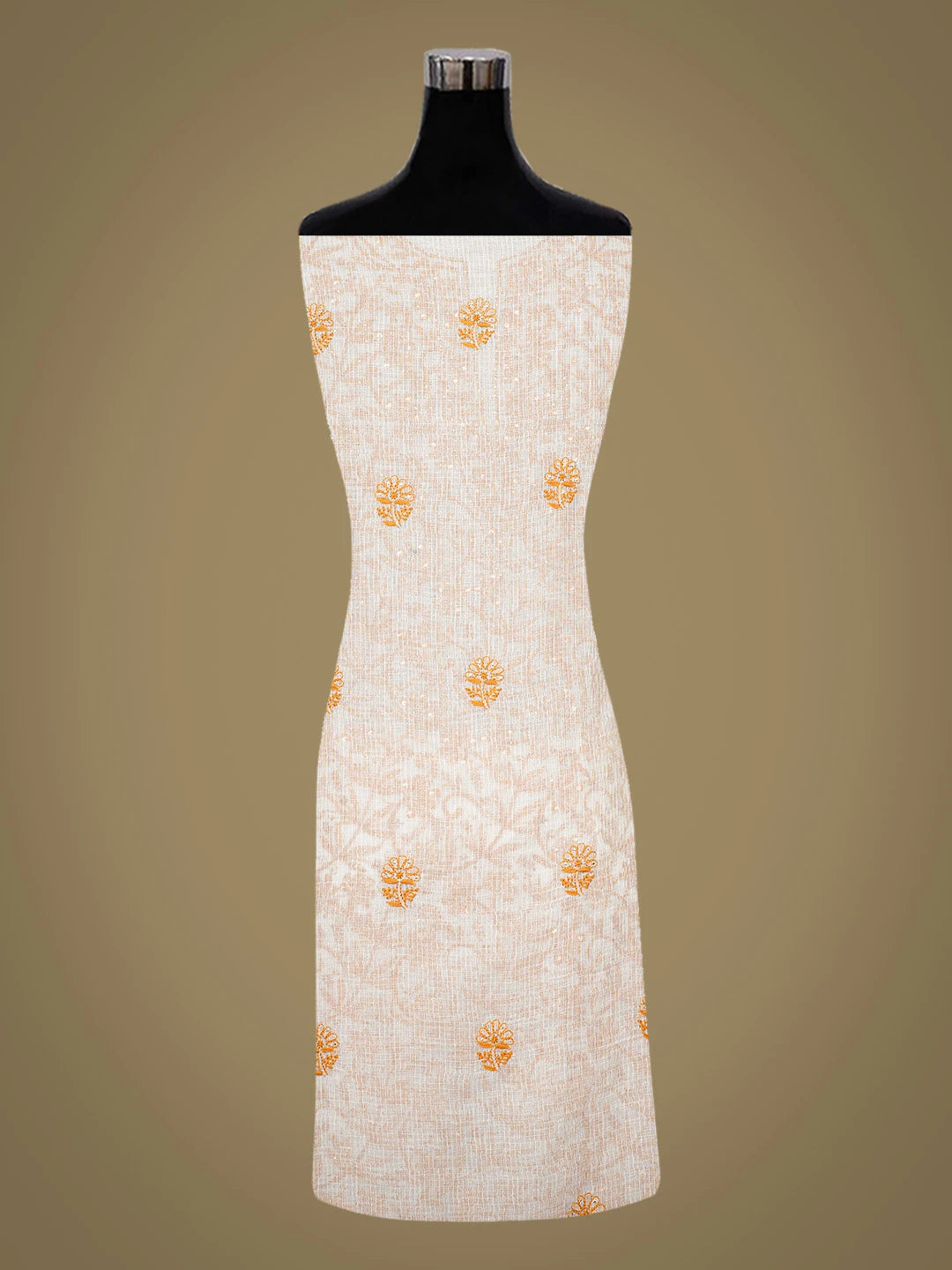 Ada Hand Embroidered White Kota Lucknowi Chikankari Unstitched Kurta Dupatta Set With Mukaish Work 01A670012