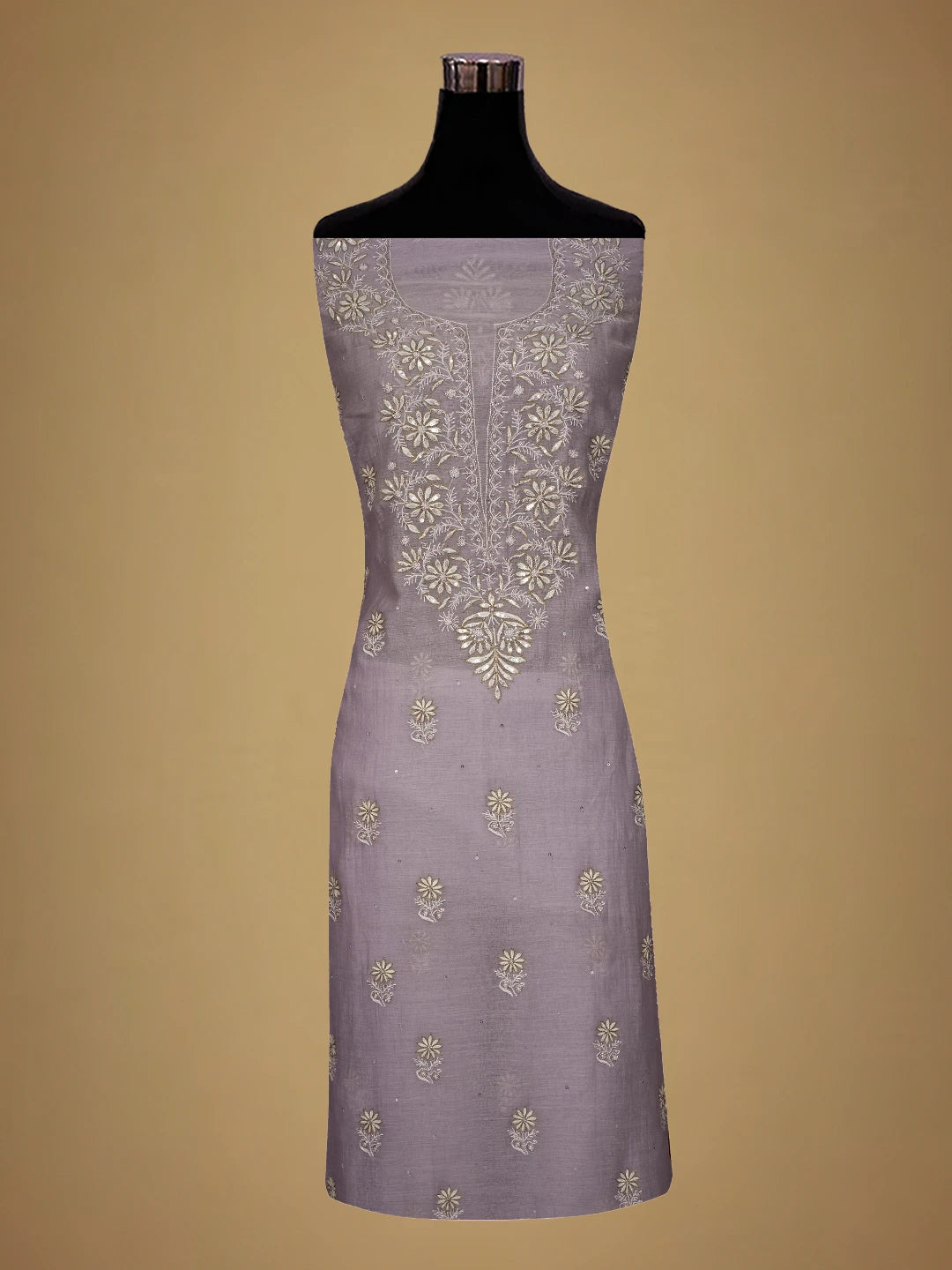 Ada Hand Embroidered Lavender Chanderi Lucknowi Chikankari Unstitched Kurta Dupatta Set With Cutdana Work 01A687420