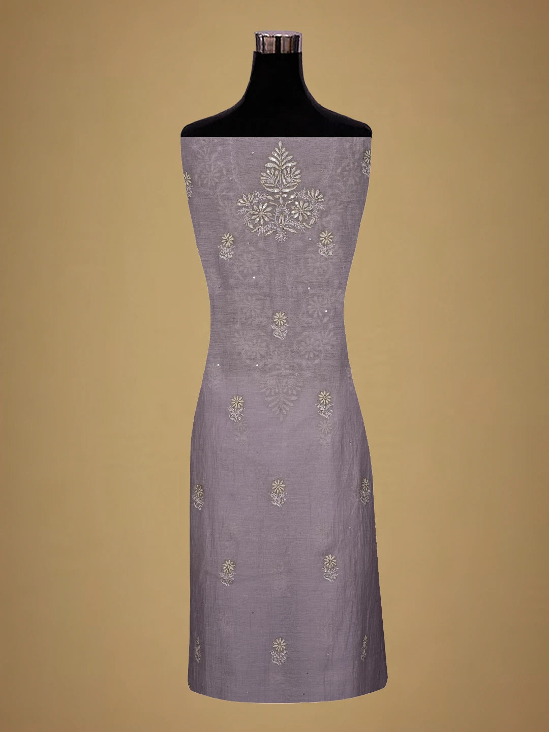 Ada Hand Embroidered Lavender Chanderi Lucknowi Chikankari Unstitched Kurta Dupatta Set With Cutdana Work 01A687420