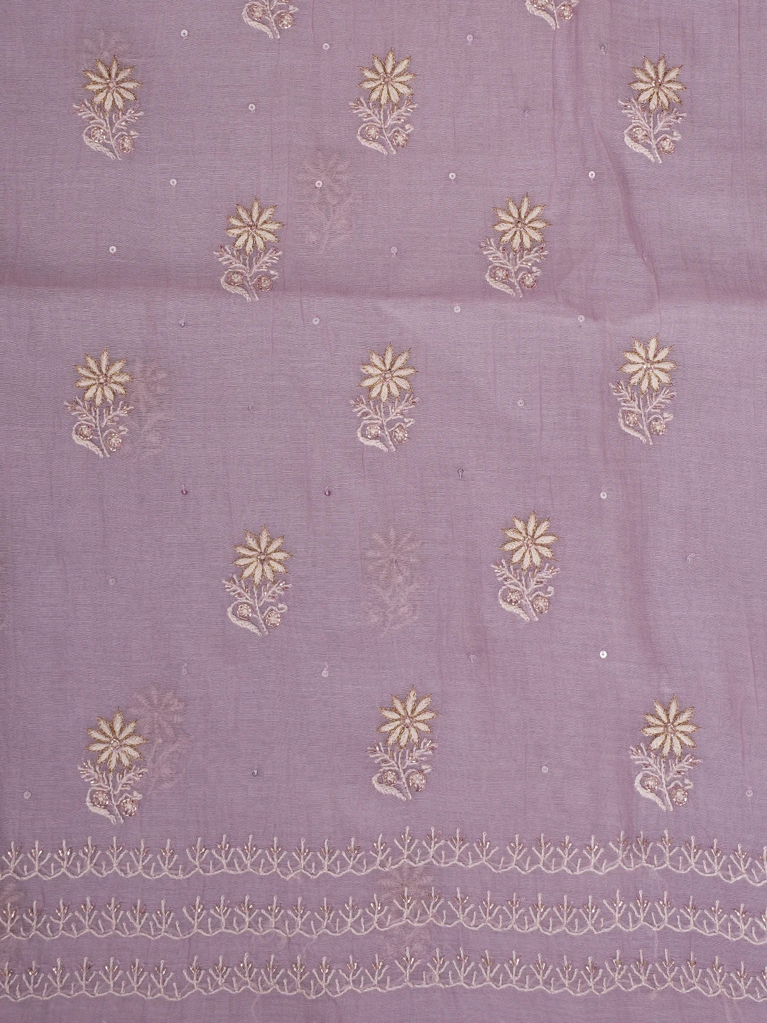 Ada Hand Embroidered Lavender Chanderi Lucknowi Chikankari Unstitched Kurta Dupatta Set With Cutdana Work 01A687420