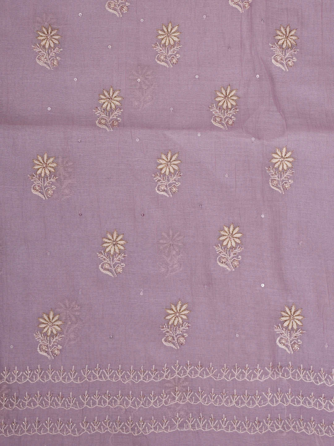 Ada Hand Embroidered Lavender Chanderi Lucknowi Chikankari Unstitched Kurta Dupatta Set With Cutdana Work 01A687420