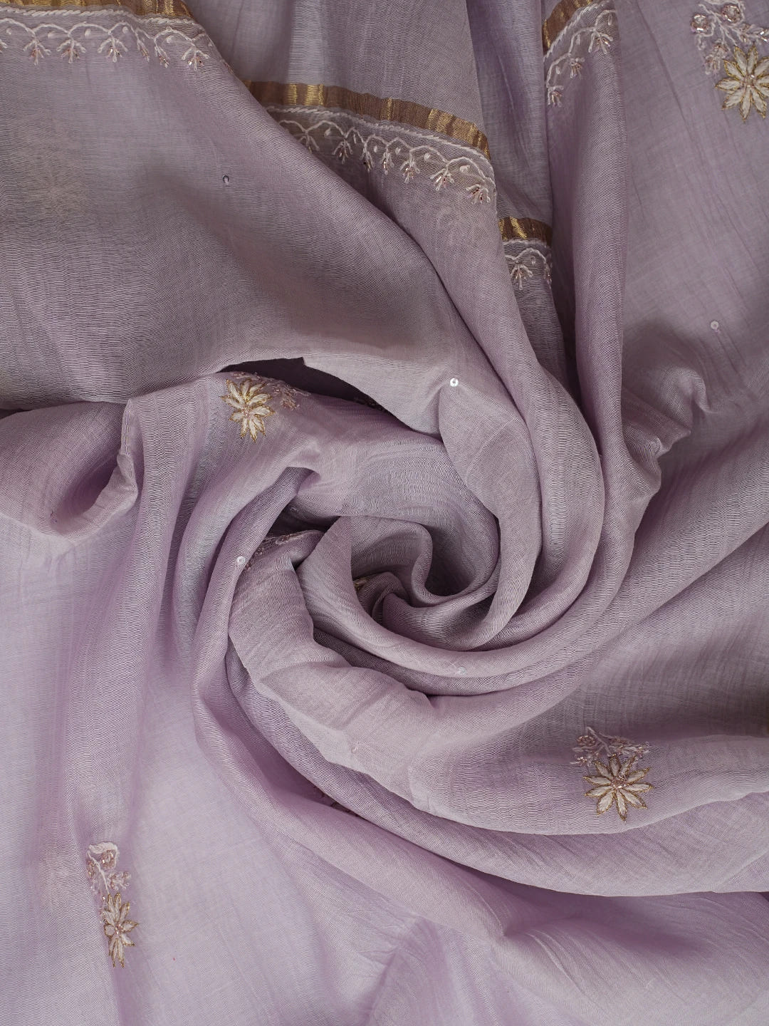 Ada Hand Embroidered Lavender Chanderi Lucknowi Chikankari Unstitched Kurta Dupatta Set With Cutdana Work 01A687420