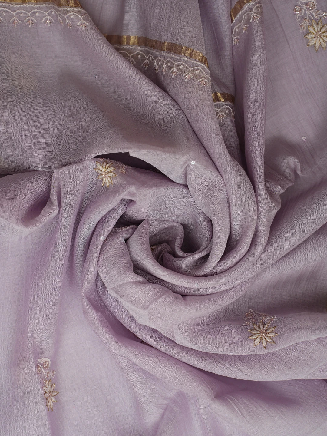Ada Hand Embroidered Lavender Chanderi Lucknowi Chikankari Unstitched Kurta Dupatta Set With Cutdana Work 01A687420