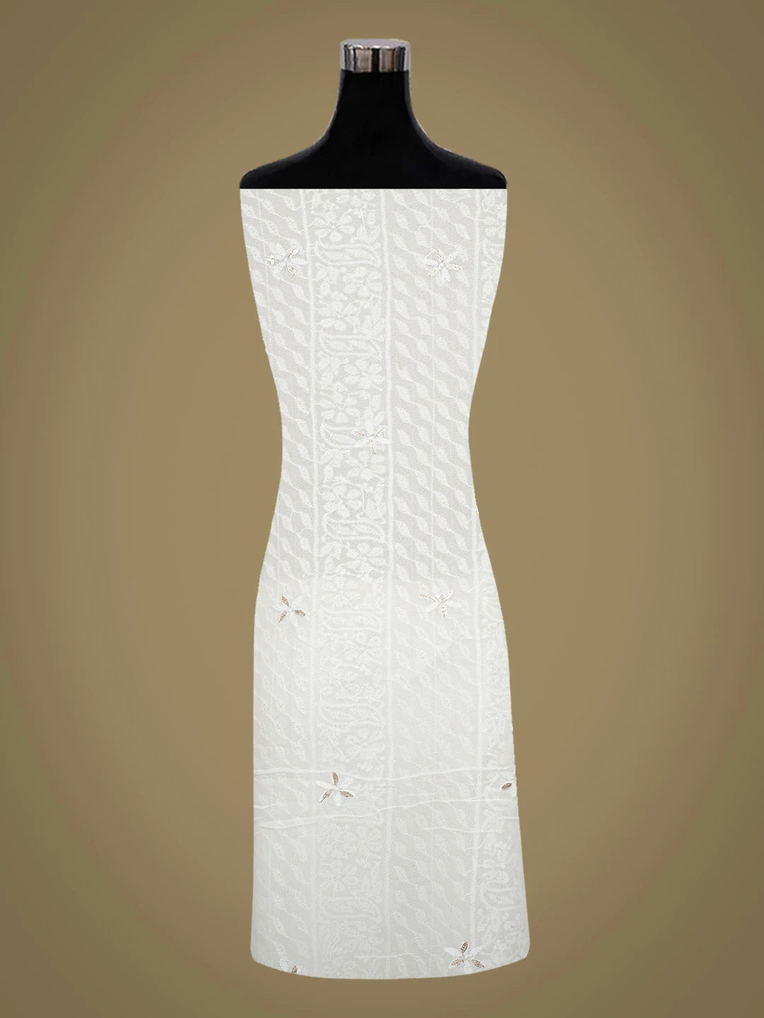 Ada Hand Embroidered White Viscose Georgette Lucknowi Chikankari Unstitched Kurta Dupatta Set With Gota Patti Work 01A594186