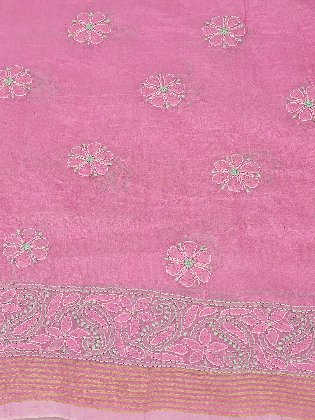 Ada Hand Embroidered Sky Magenta Chanderi Lucknowi Chikankari Unstitched Kurta Dupatta Set 01A710983