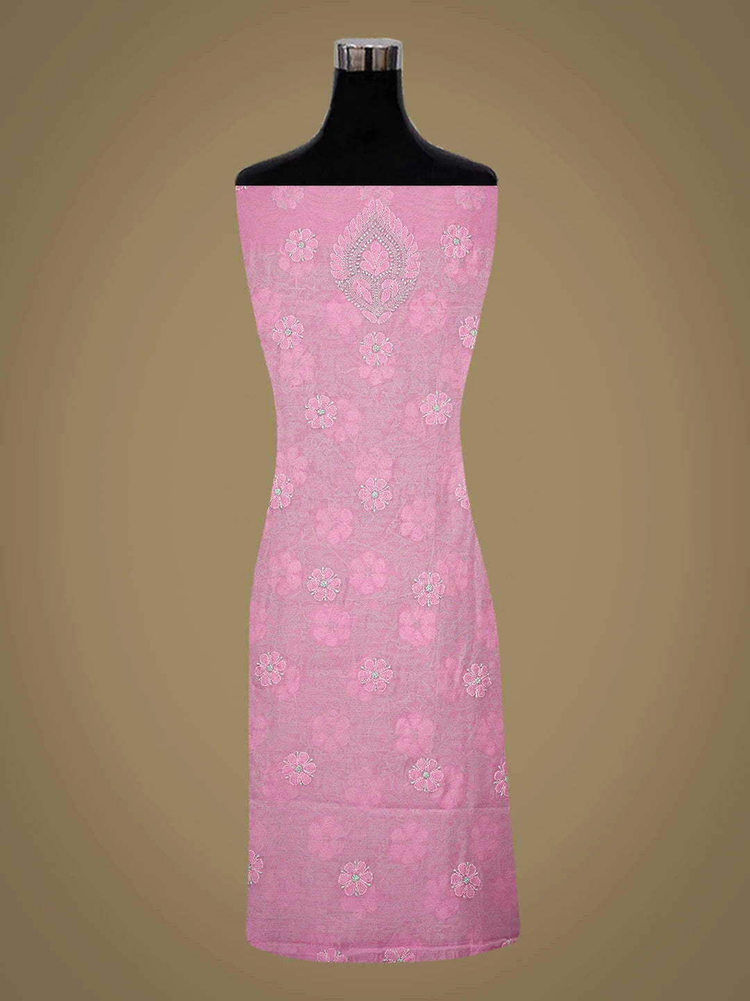 Ada Hand Embroidered Sky Magenta Chanderi Lucknowi Chikankari Unstitched Kurta Dupatta Set 01A710983
