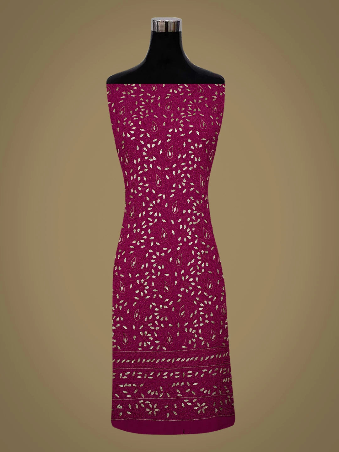 Ada Hand Embroidered Magenta Viscose Georgette Lucknowi Chikankari Unstitched Kurta Dupatta Set With Gota Patti Work 01A684939