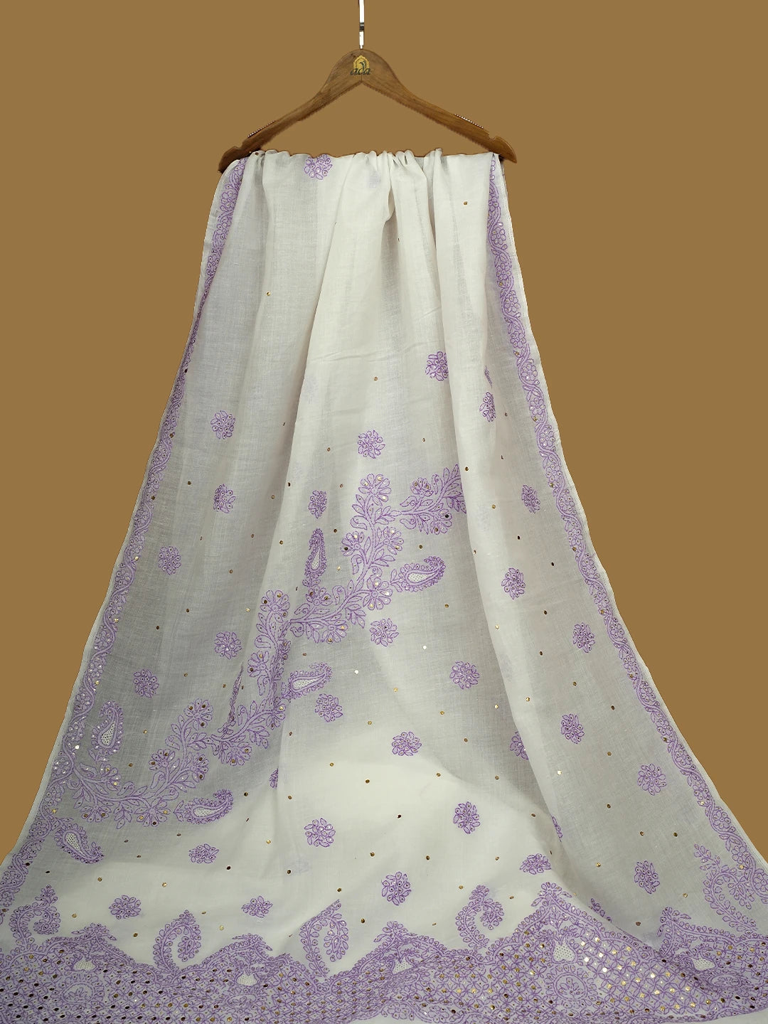 Ada Hand Embroidered White Cotton Lucknowi Chikankari Saree and Blouse With Mukaish Work 01A599607