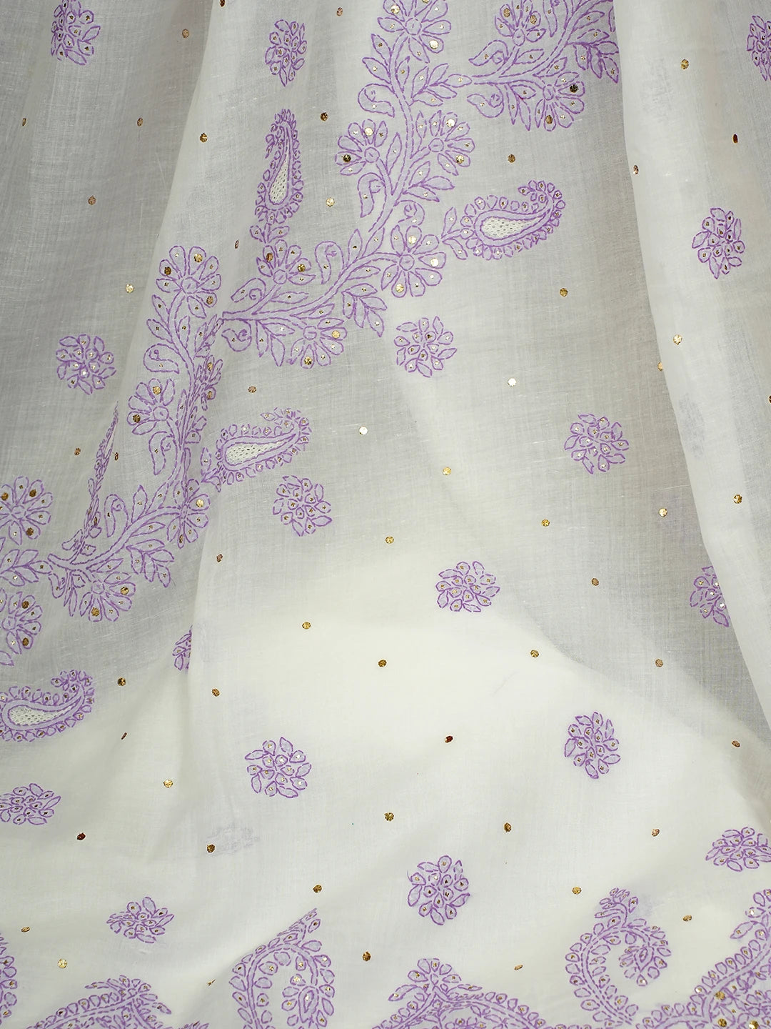 Ada Hand Embroidered White Cotton Lucknowi Chikankari Saree and Blouse With Mukaish Work 01A599607